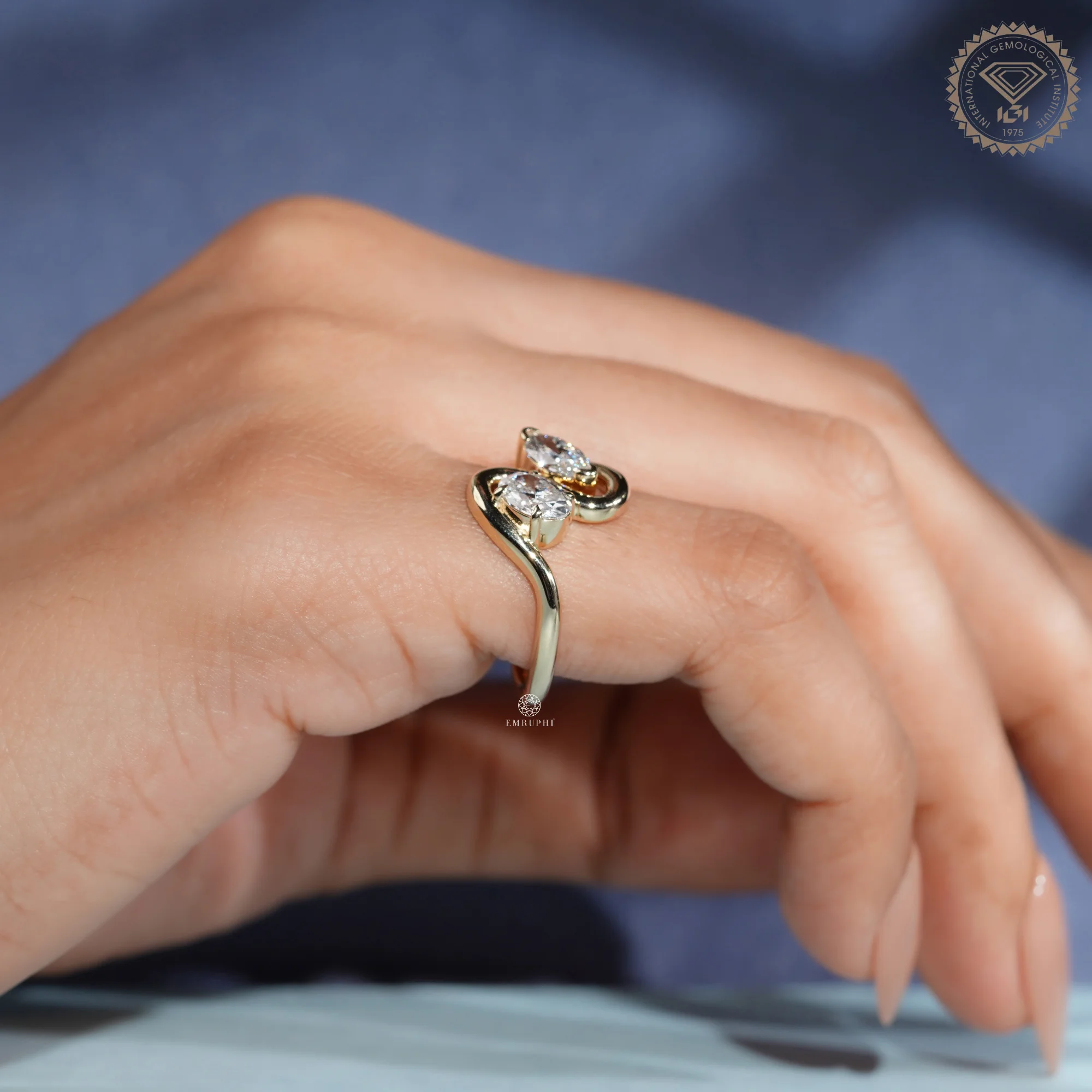 Toi et Moi Lab Grown Diamond Ring, Oval and Marquise Two Stone Engagement Ring — view 10
