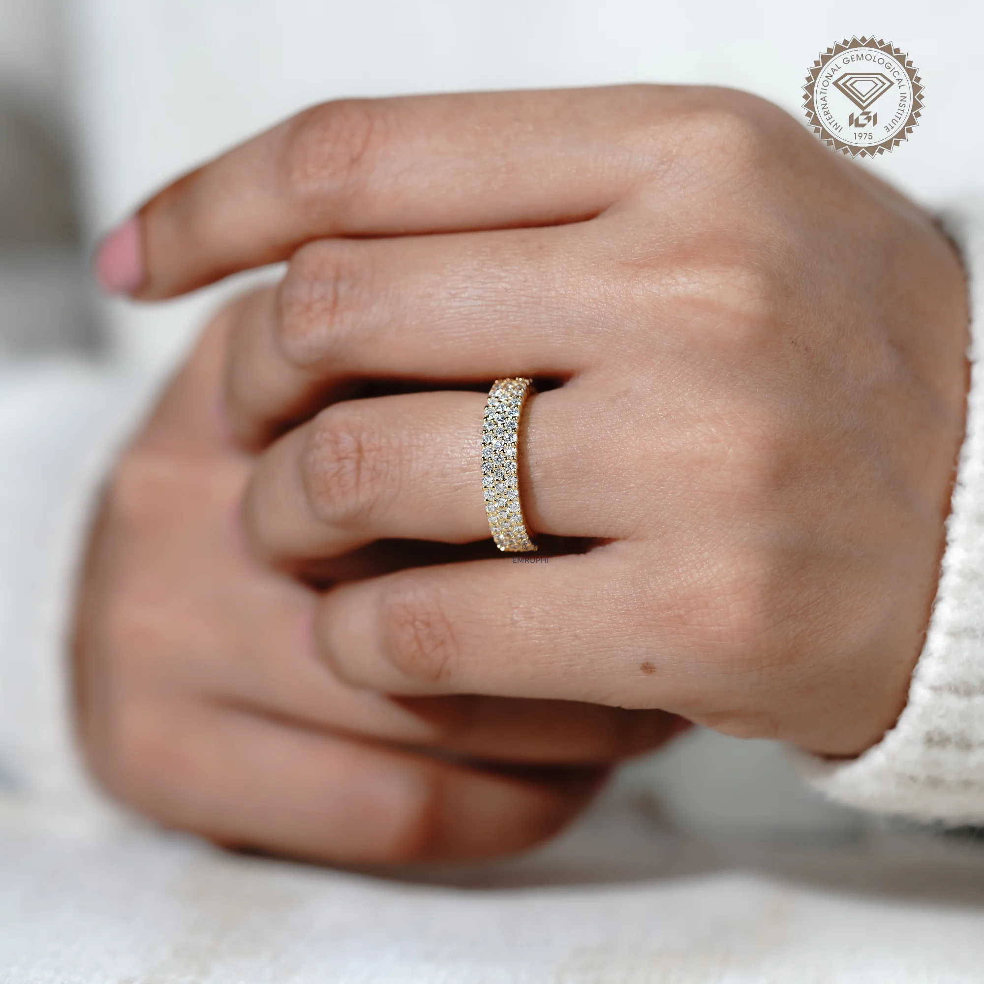 Three Row Lab Diamond Full Eternity Band, Stackable Gold Wedding Ring — view 8