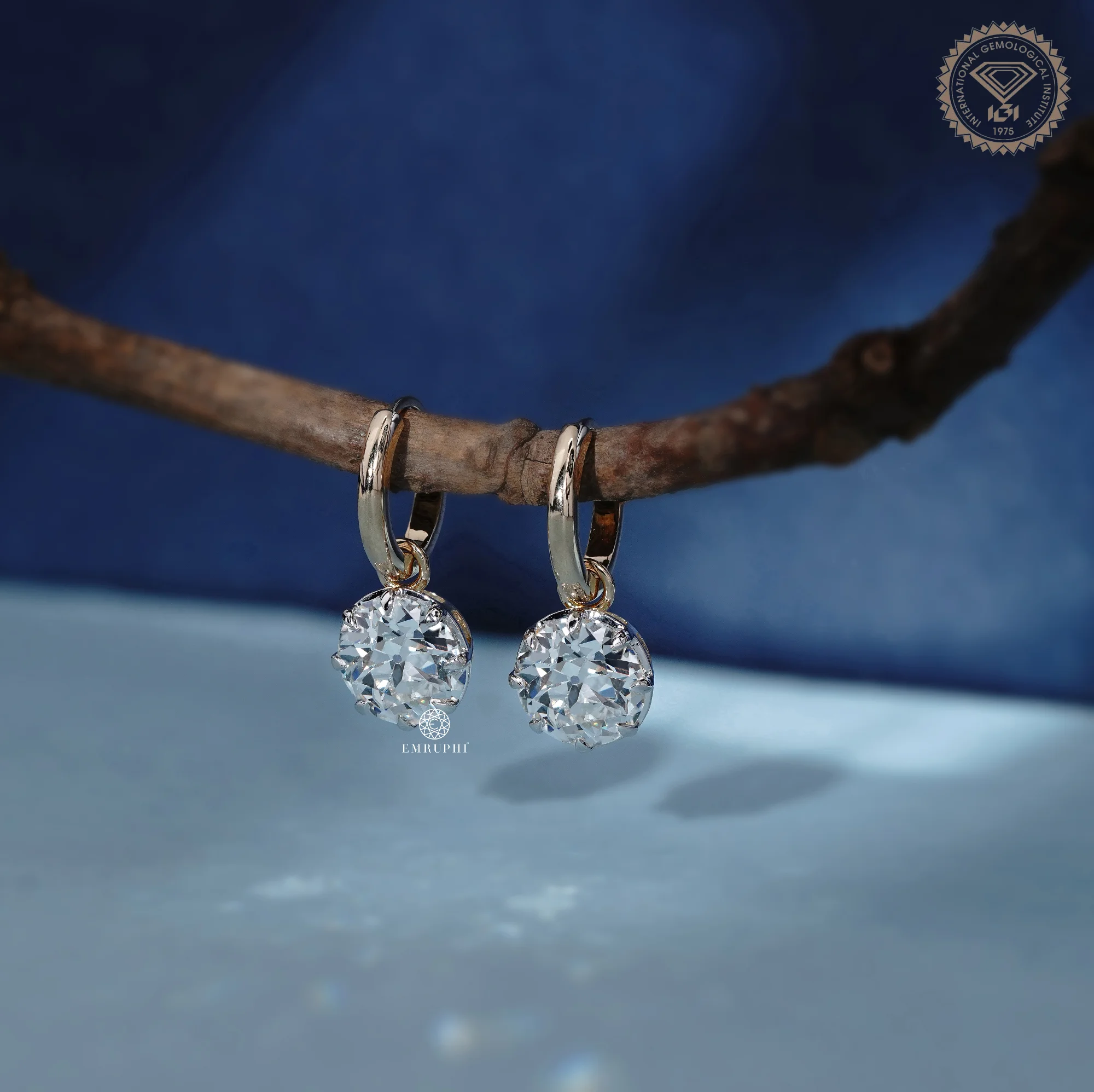 14k Yellow Gold 2.5 ct Lab Grown Old Mine Diamond Earrings for Women — view 4