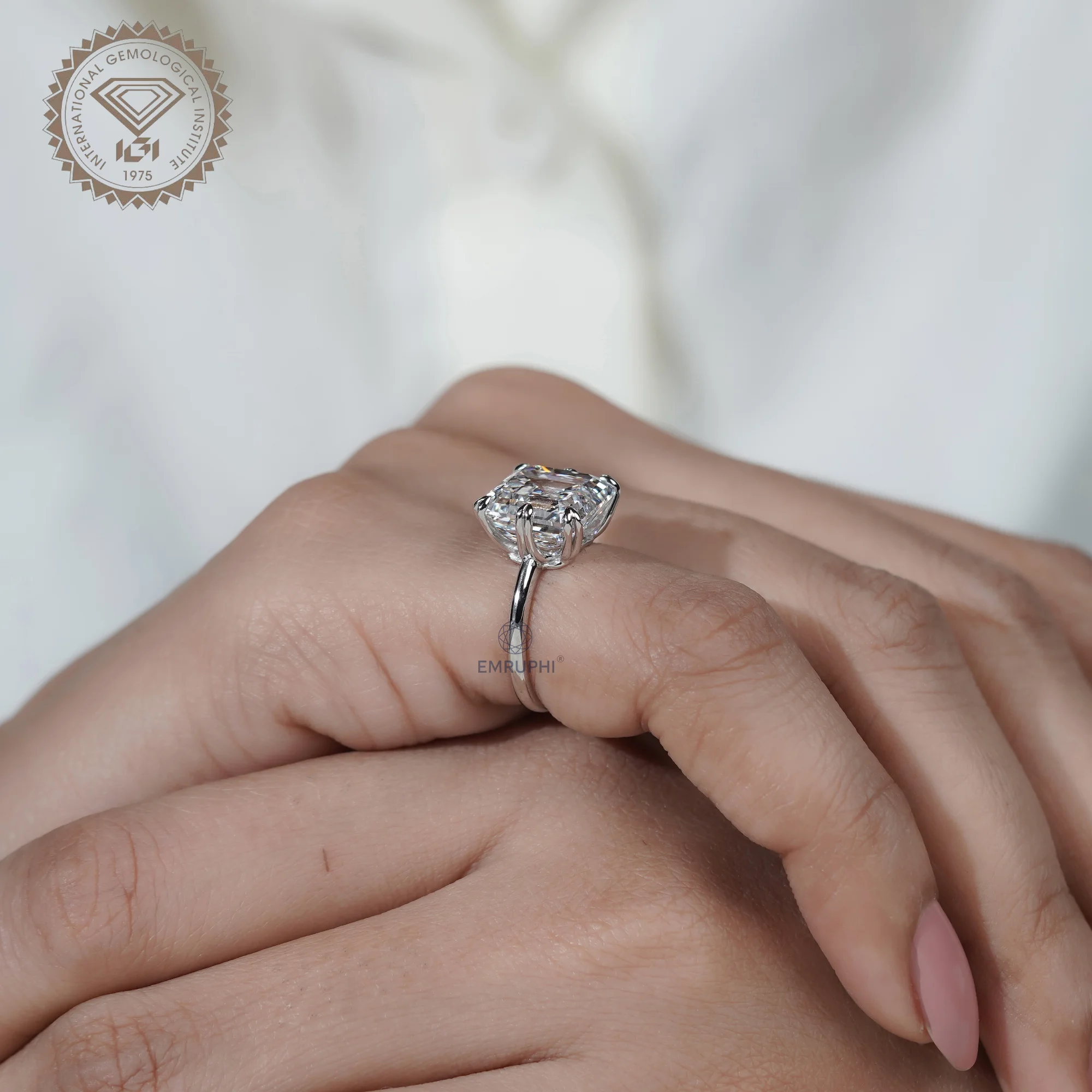 7 Carat Asscher Cut Lab Grown Diamond Engagement Ring — view 8