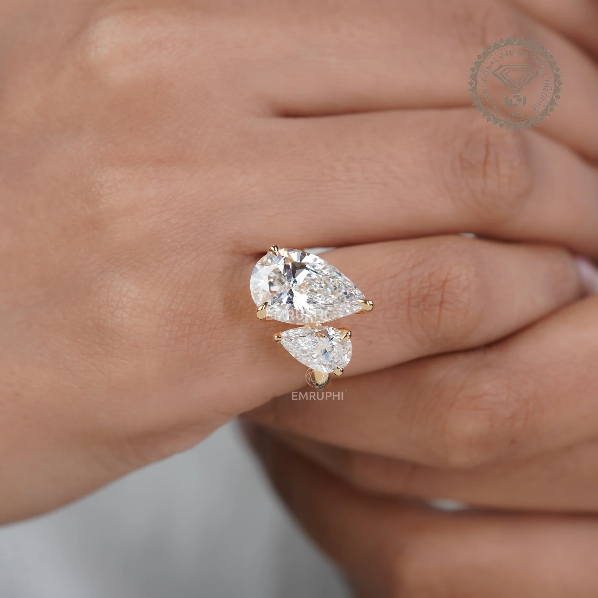 Pear Toi et Moi Lab Grown Engagement Ring, Two Stone Wedding Ring — view 14