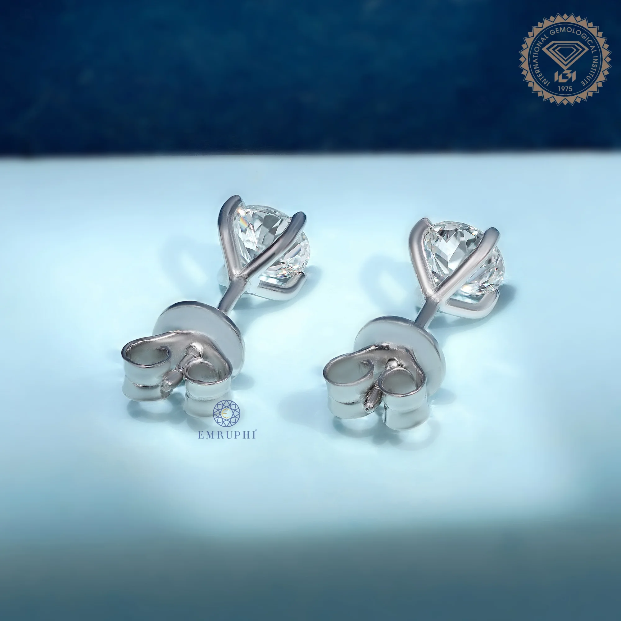 Round Old European Cut Studs Earrings, Solitaire Antique Earring Gift — view 4