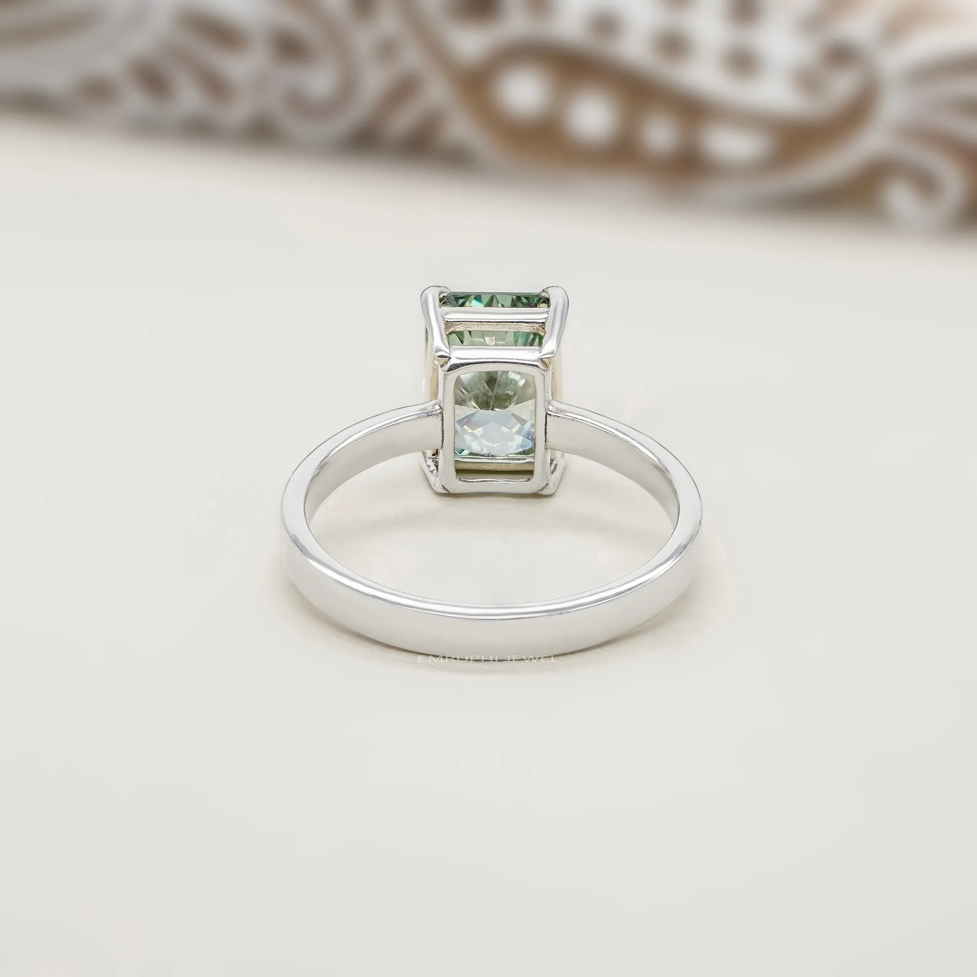 3 CT Green Radiant Cut Lab Diamond Solitaire Ring, VVS Clarity — view 3