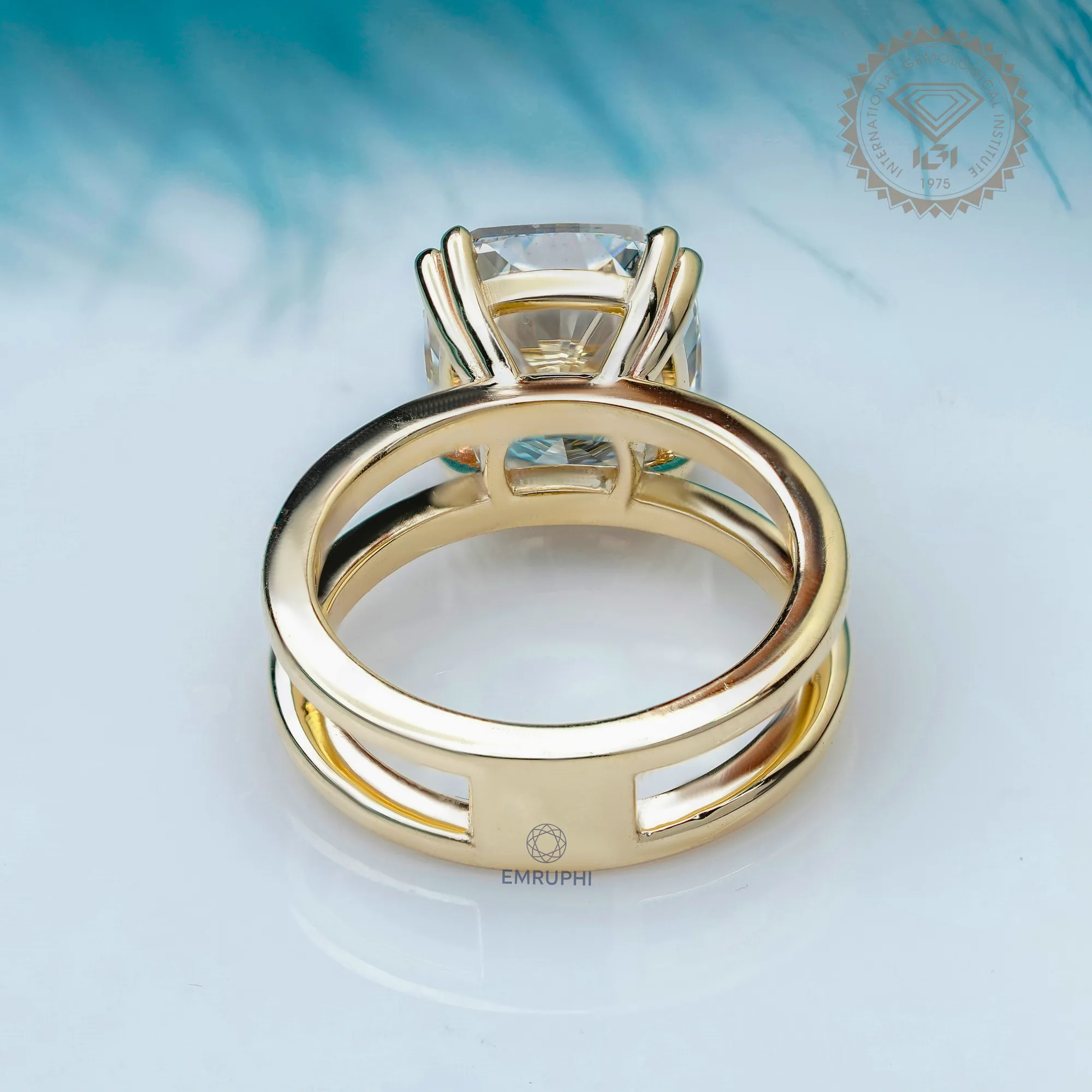 6 Carat Cushion Lab Grown Diamond Engagement Ring, Gold Solitaire Ring — view 4