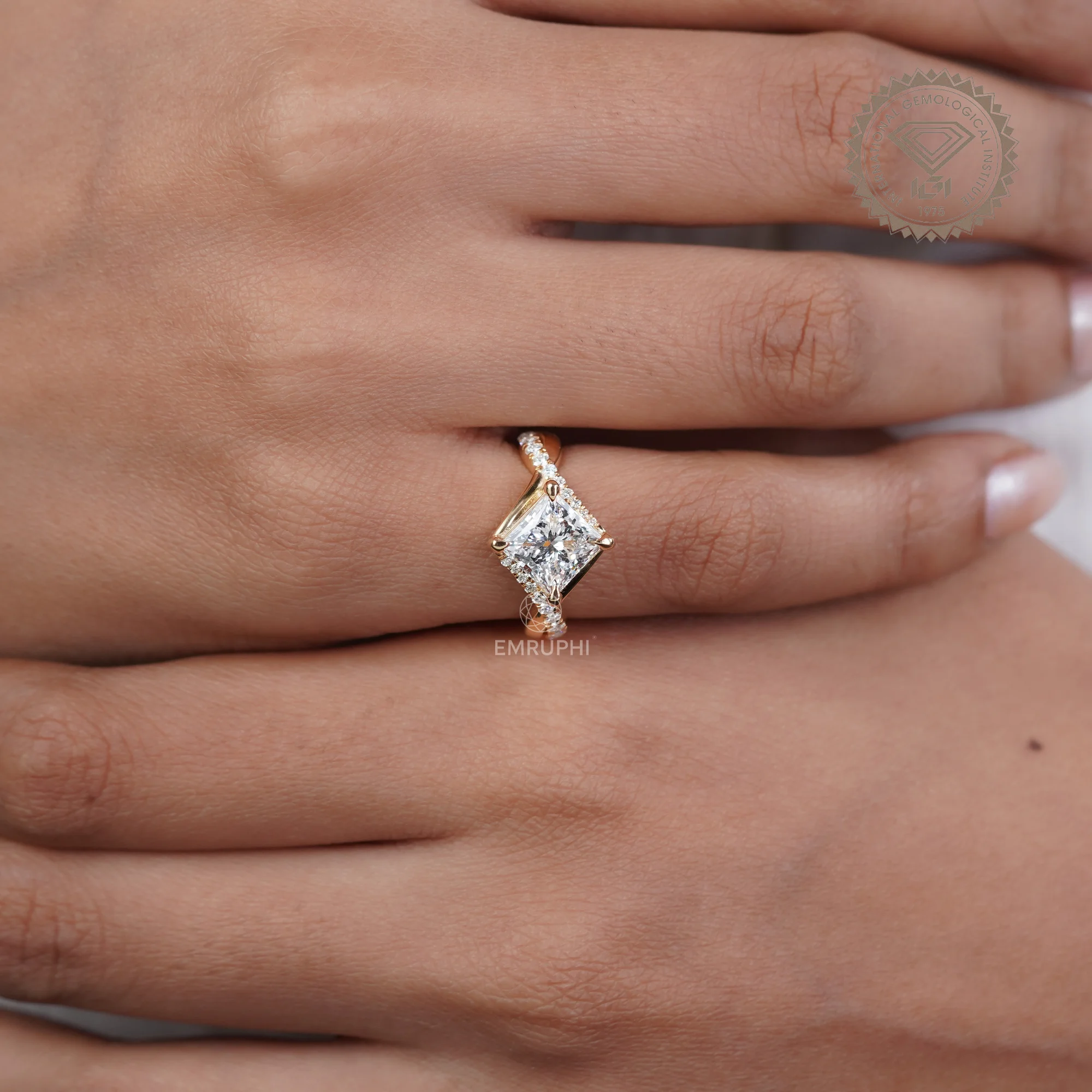 2 CT Princess Cut Lab Diamond Engagement Ring, 14K Gold Solitaire Bridal Ring — view 9