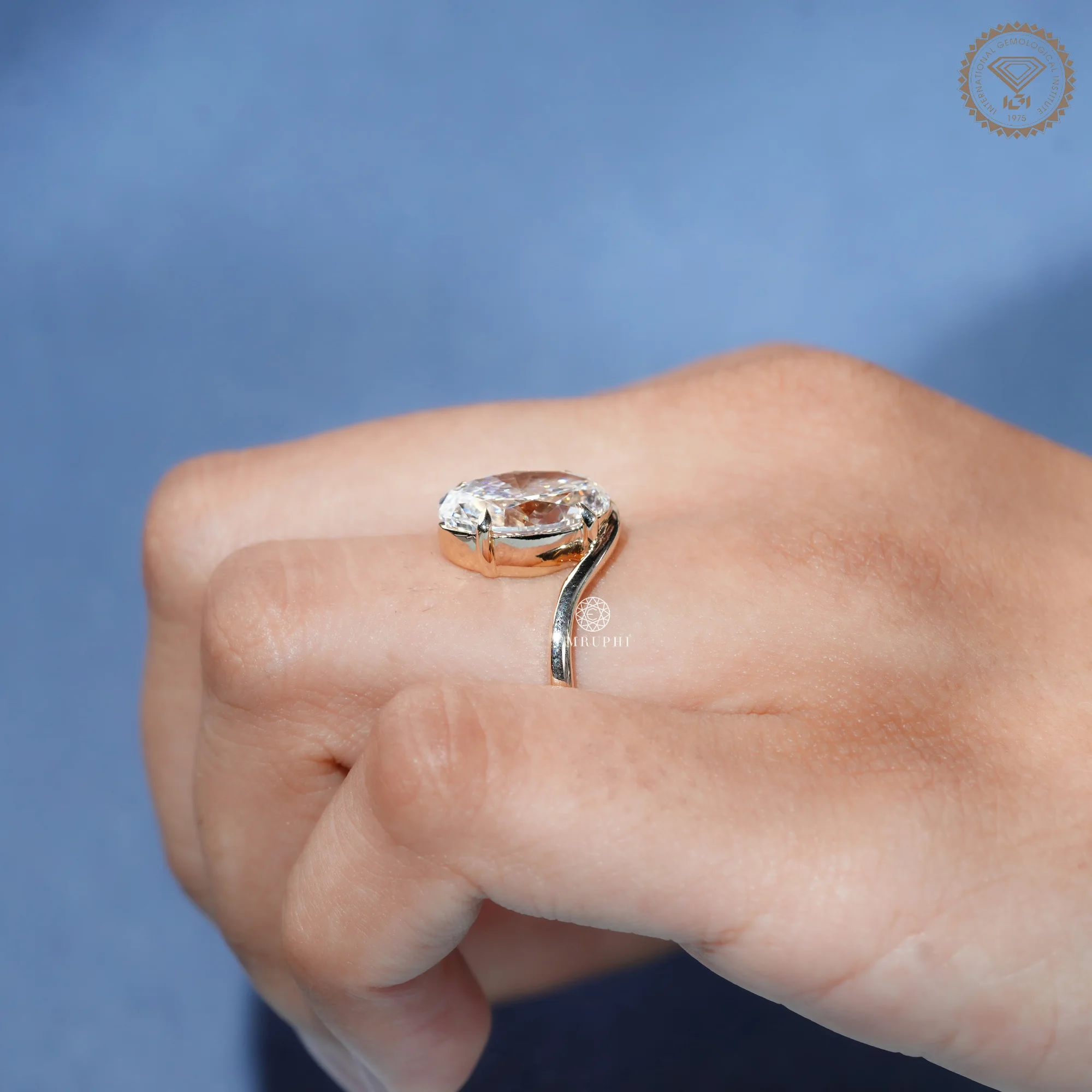 Oval Lab Grown Diamond Engagement Ring, Modern Wave Solitaire Ring — view 12