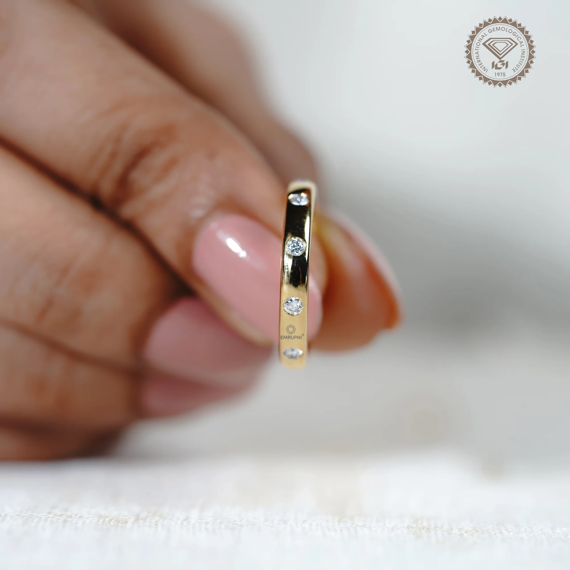 3 MM Round Flush Set Diamond Wedding Band, 14K Gold Round Dome Ring — view 10
