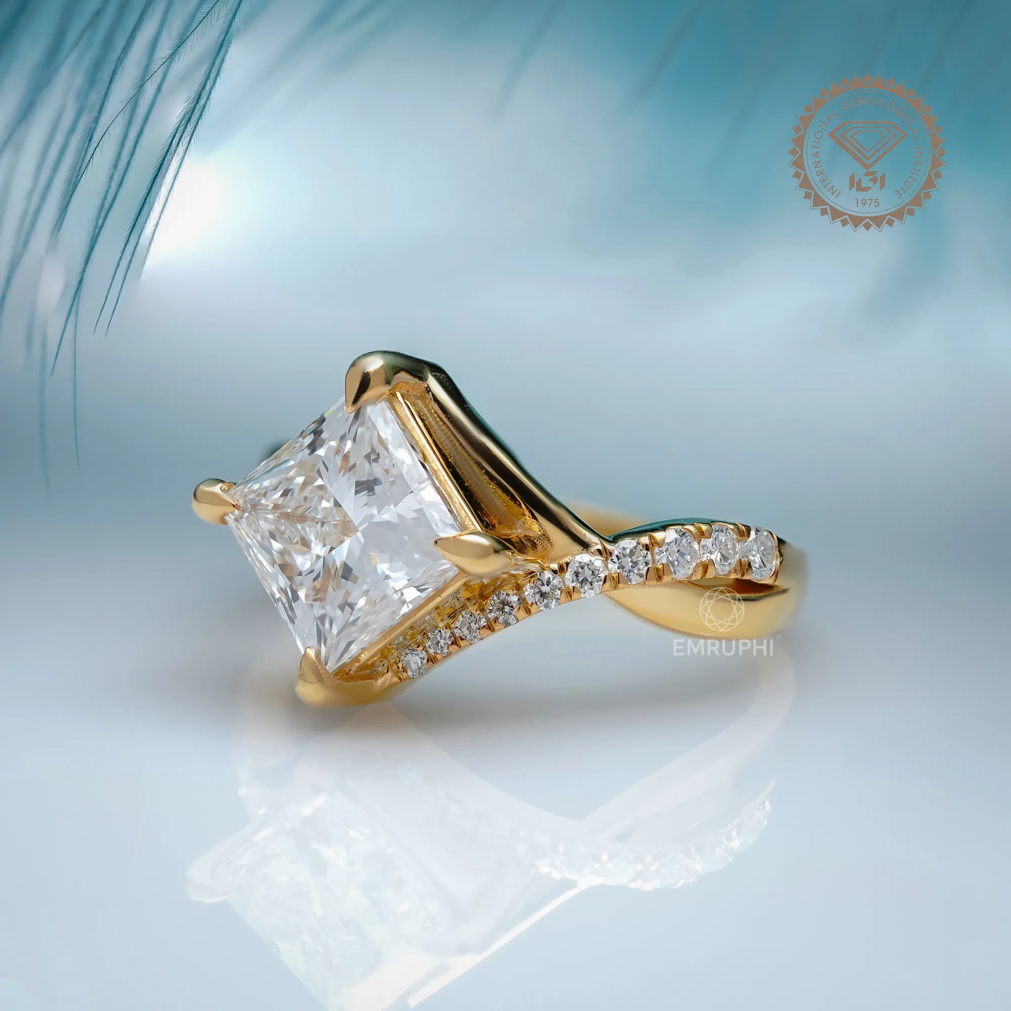 2 CT Princess Cut Lab Diamond Engagement Ring, 14K Gold Solitaire Bridal Ring — view 2