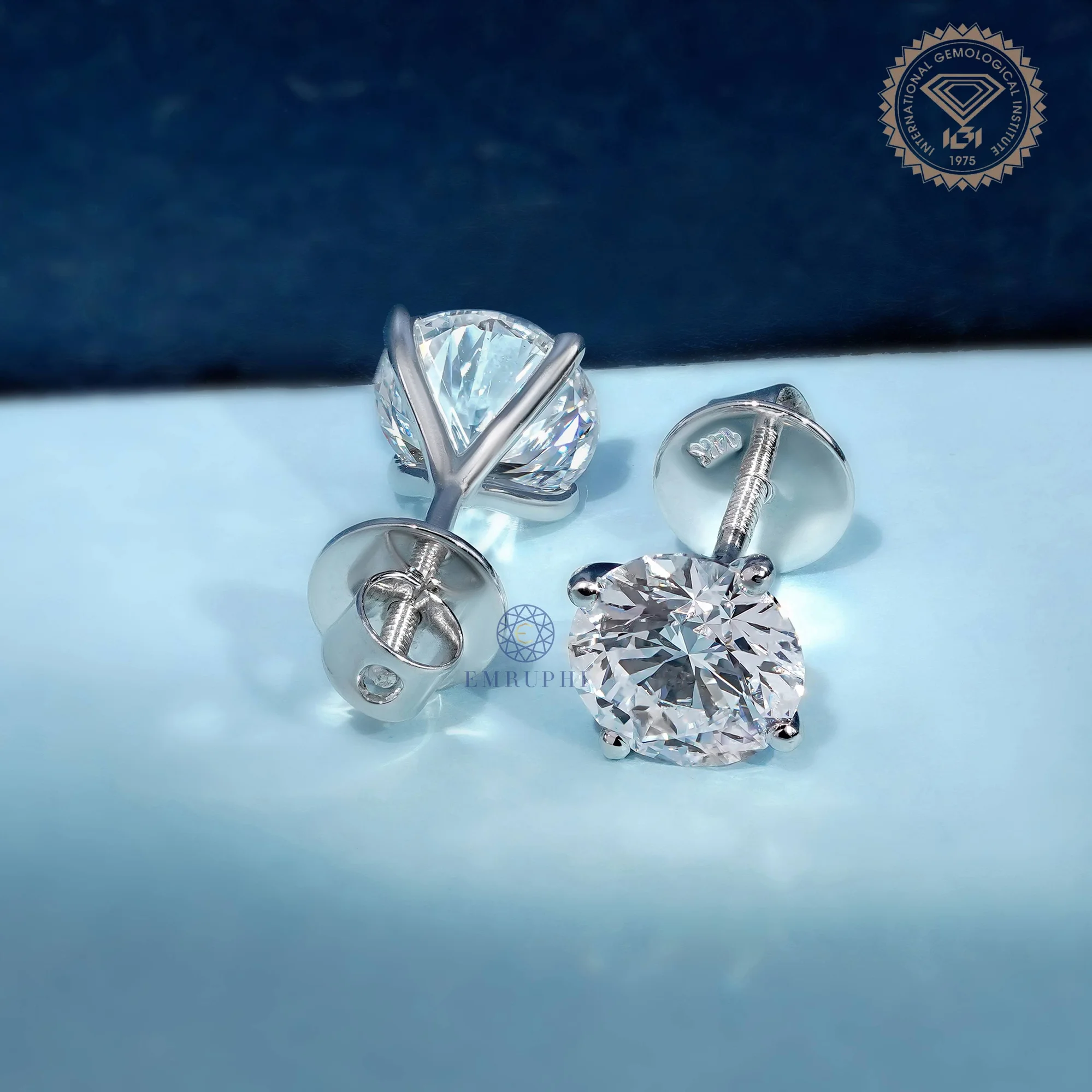 4ctw Lab Grown Round Diamond Stud Earrings, 14K Gold 4-Prong, IGI Certified — view 5