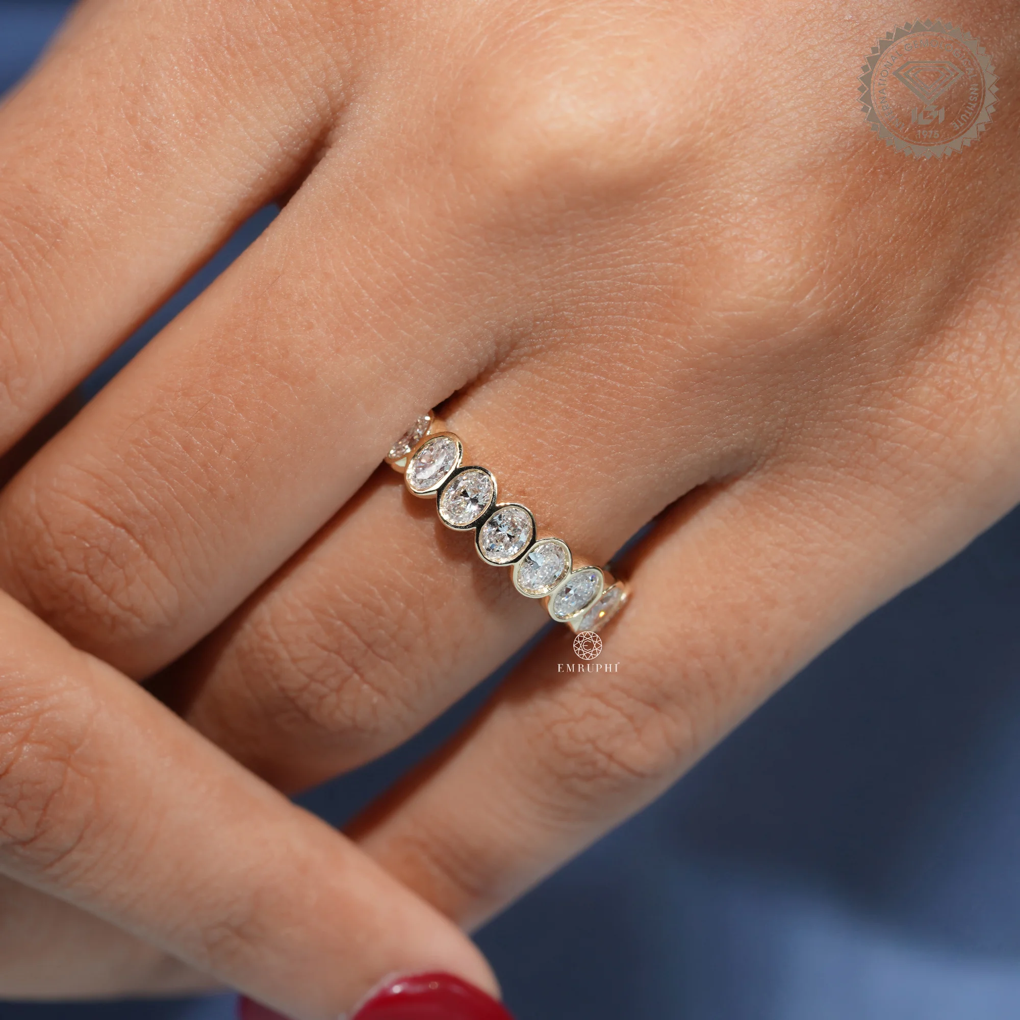 Oval Cut Lab Grown Diamond Bezel Eternity Band, Full Eternity Wedding Ring — view 11