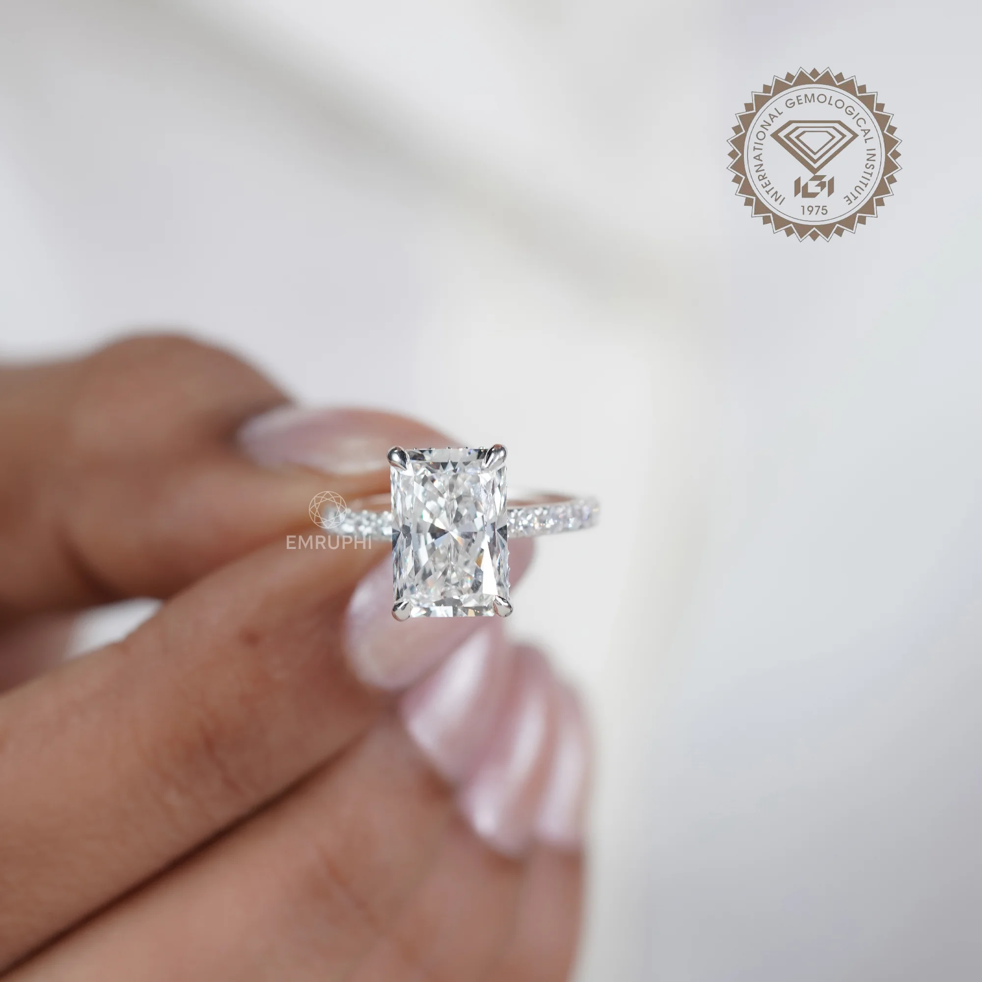 4 CT Radiant Cut Lab Diamond Halo Ring, IGI Certified 14k Gold Wedding Ring — view 5