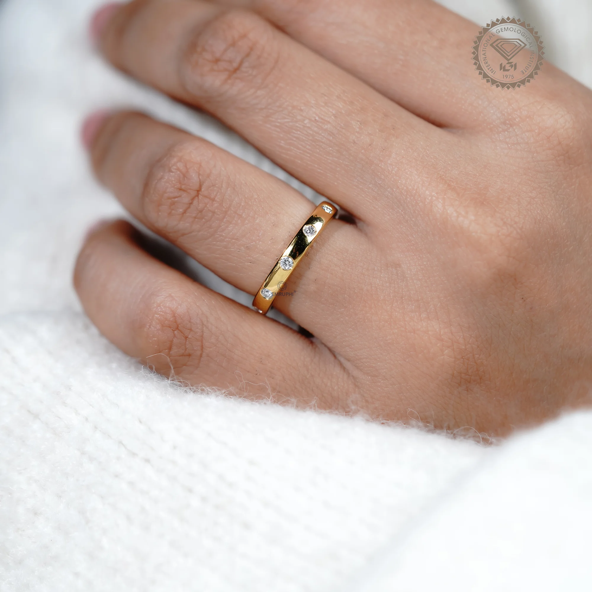 3 MM Round Flush Set Diamond Wedding Band, 14K Gold Round Dome Ring — view 13