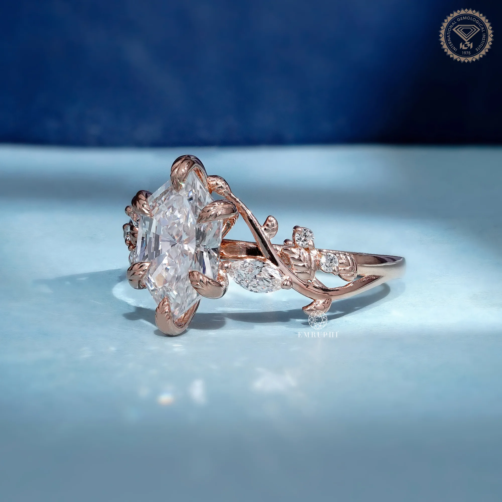 Dutch Marquise Lab Grown Nature Inspired Ring, 14K Rose Gold Wedding Ring, Leaf Diamond Ring — view 2