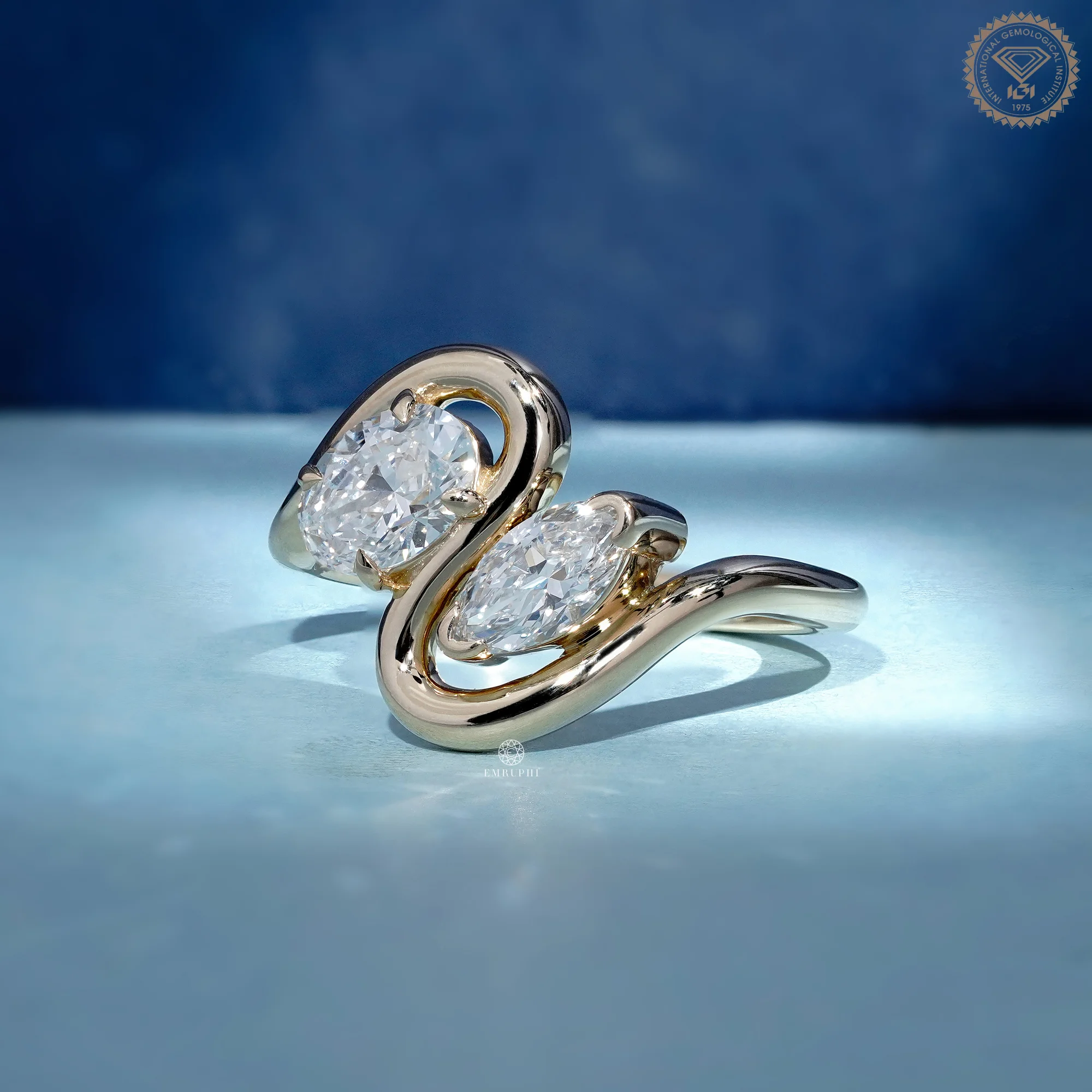 Toi et Moi Lab Grown Diamond Ring, Oval and Marquise Two Stone Engagement Ring — view 2