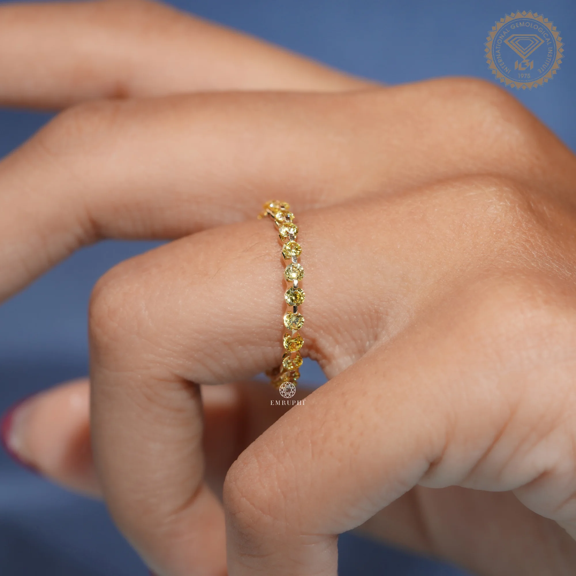 Fancy Yellow Diamond Eternity Band, Round Vivid Yellow Wedding Band — view 9