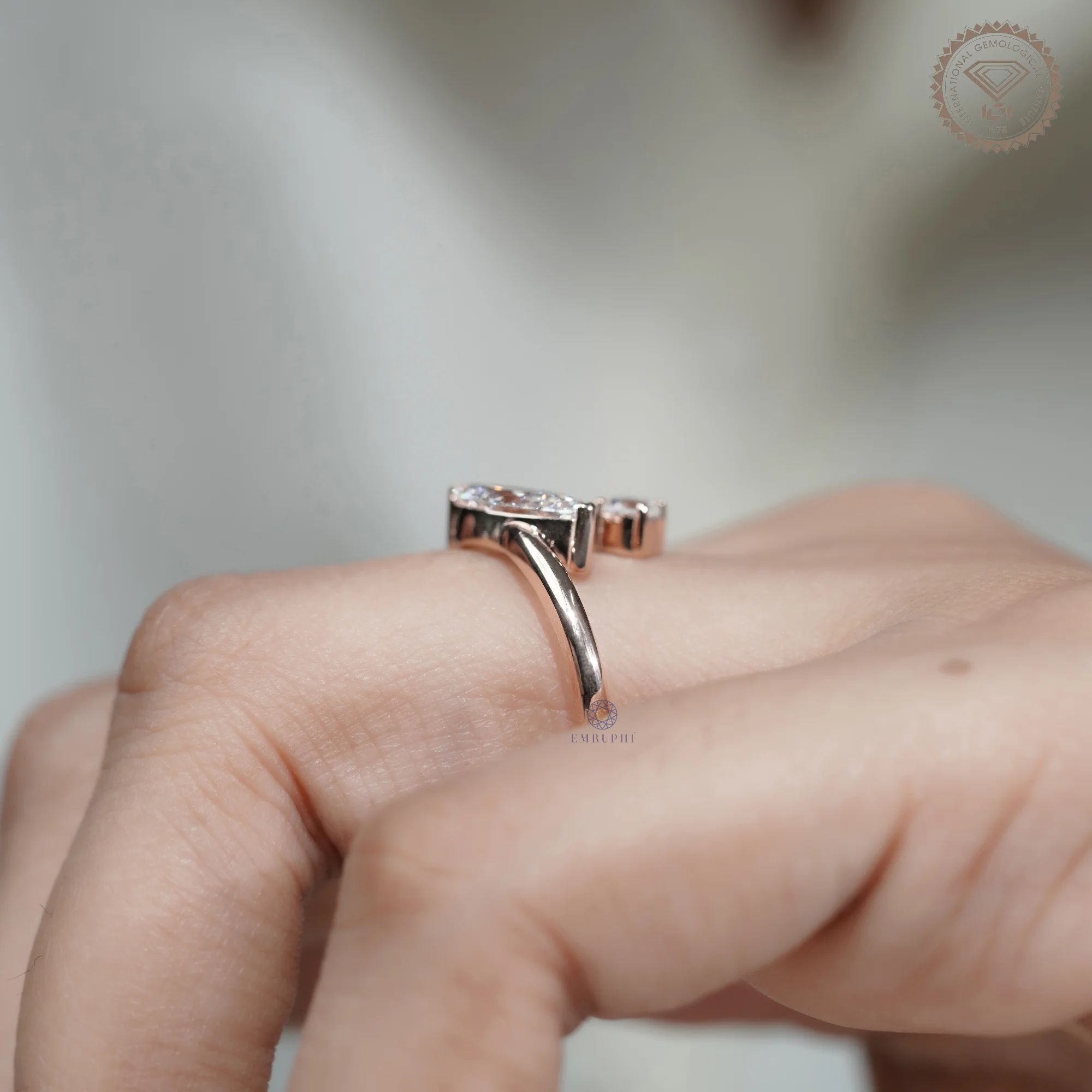 Marquise & Round Lab Grown Diamond Toi et Moi Ring, Open Wrap Engagement Ring, 14K Rose Gold Minimalist Bridal Ring — view 9