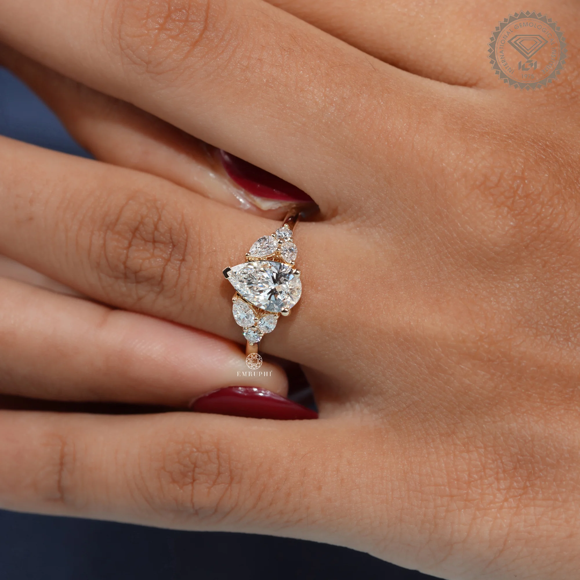Pear Lab Grown Diamond Cluster Engagement Ring, Vintage Inspired Bridal Jewellery — view 9