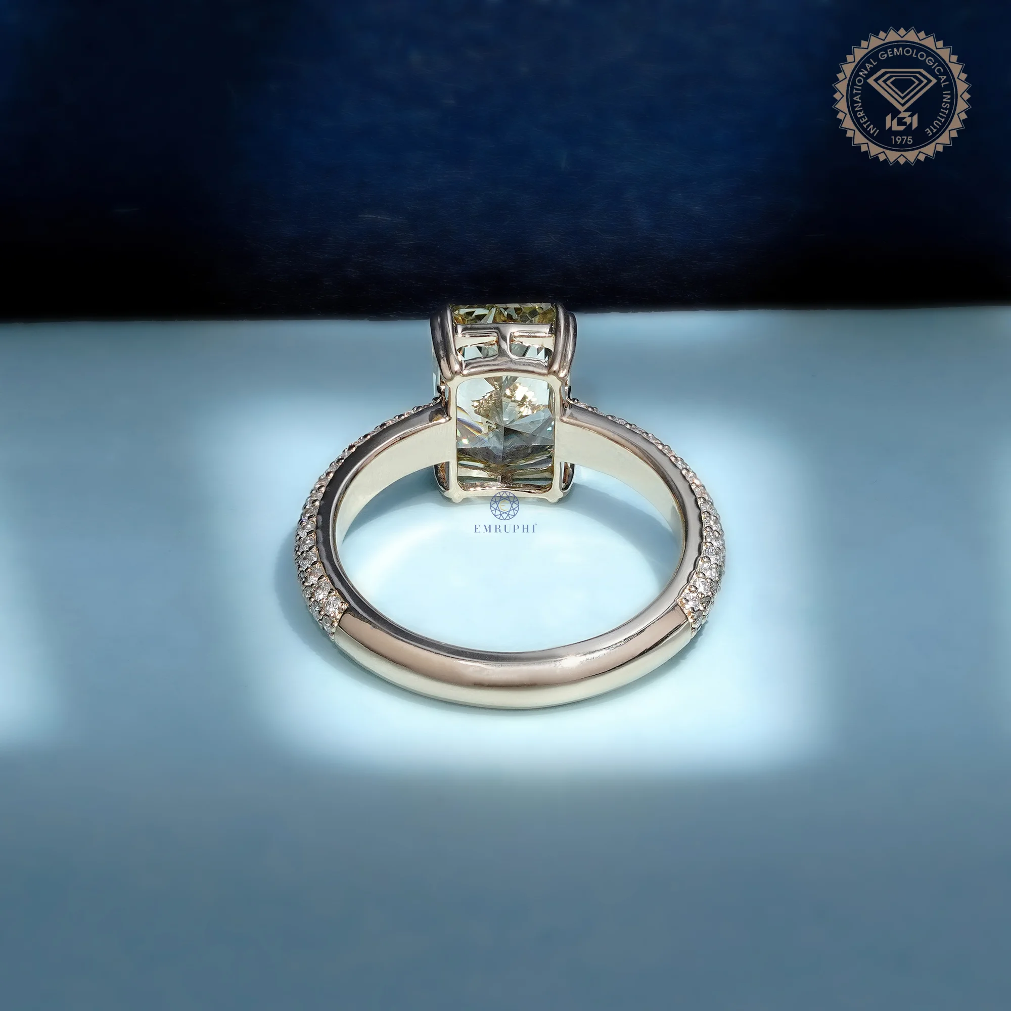 3 CT Radiant Cut Yellow Lab Grown Diamond Ring, Fancy Yellow Engagement Ring, Pave Band Diamond Ring — view 4