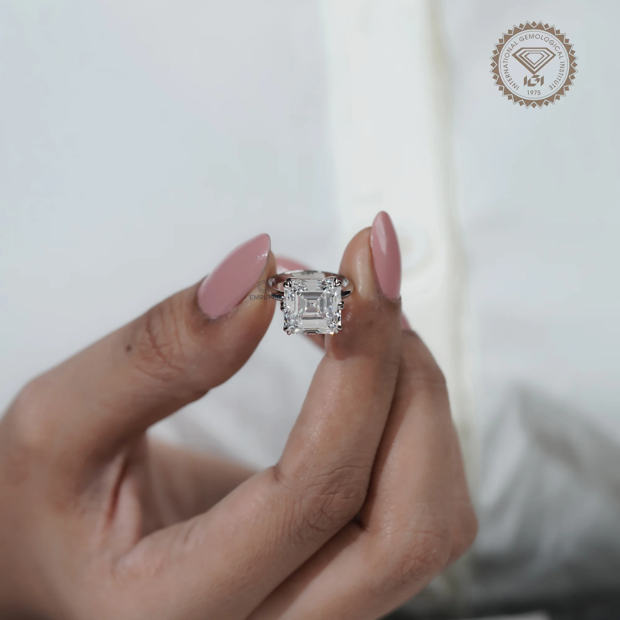 7 Carat Asscher Cut Lab Grown Diamond Engagement Ring — view 14