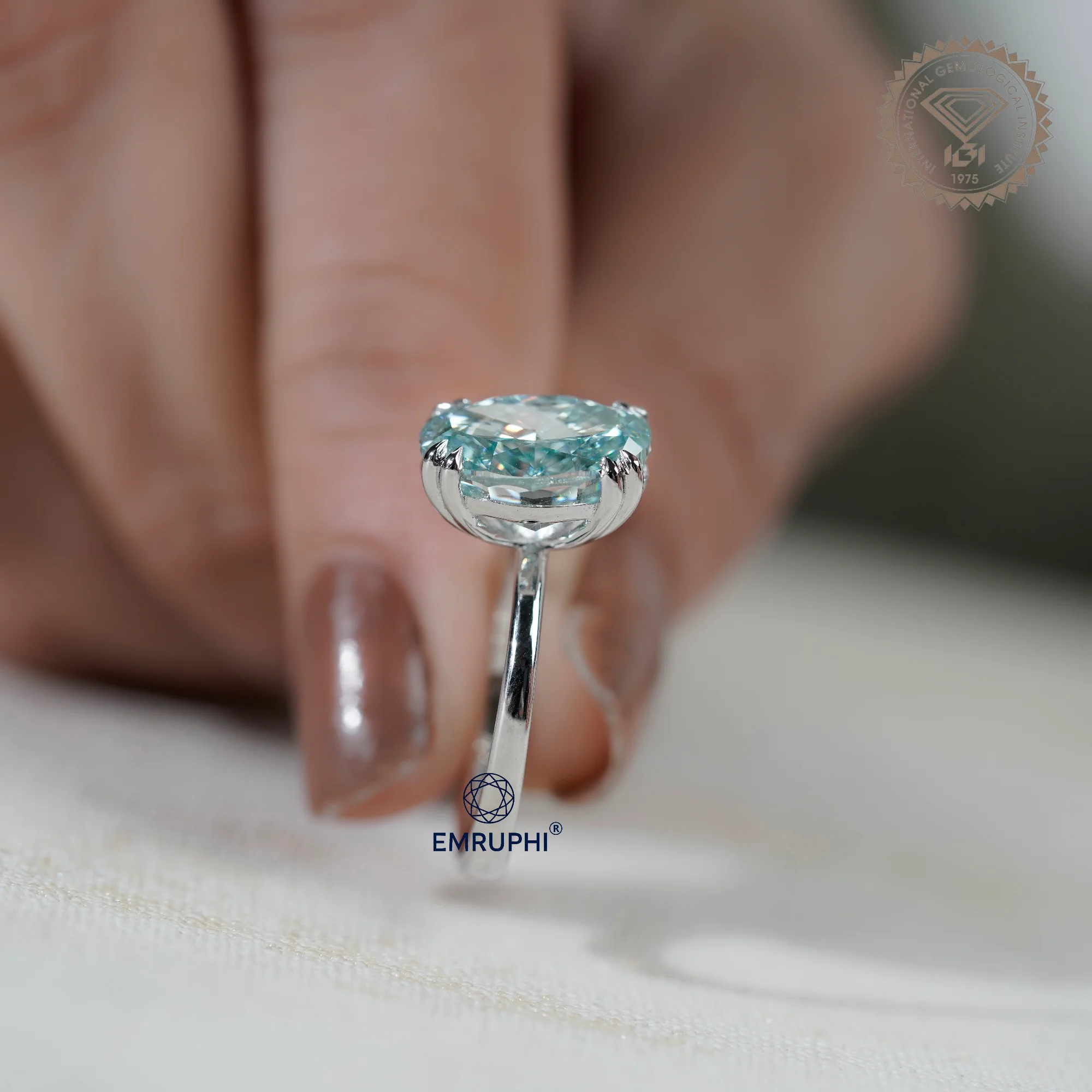Oval Cut Lab Diamond Ring, Antique Color Diamond Ring, Four Claw Engagement Ring — view 6