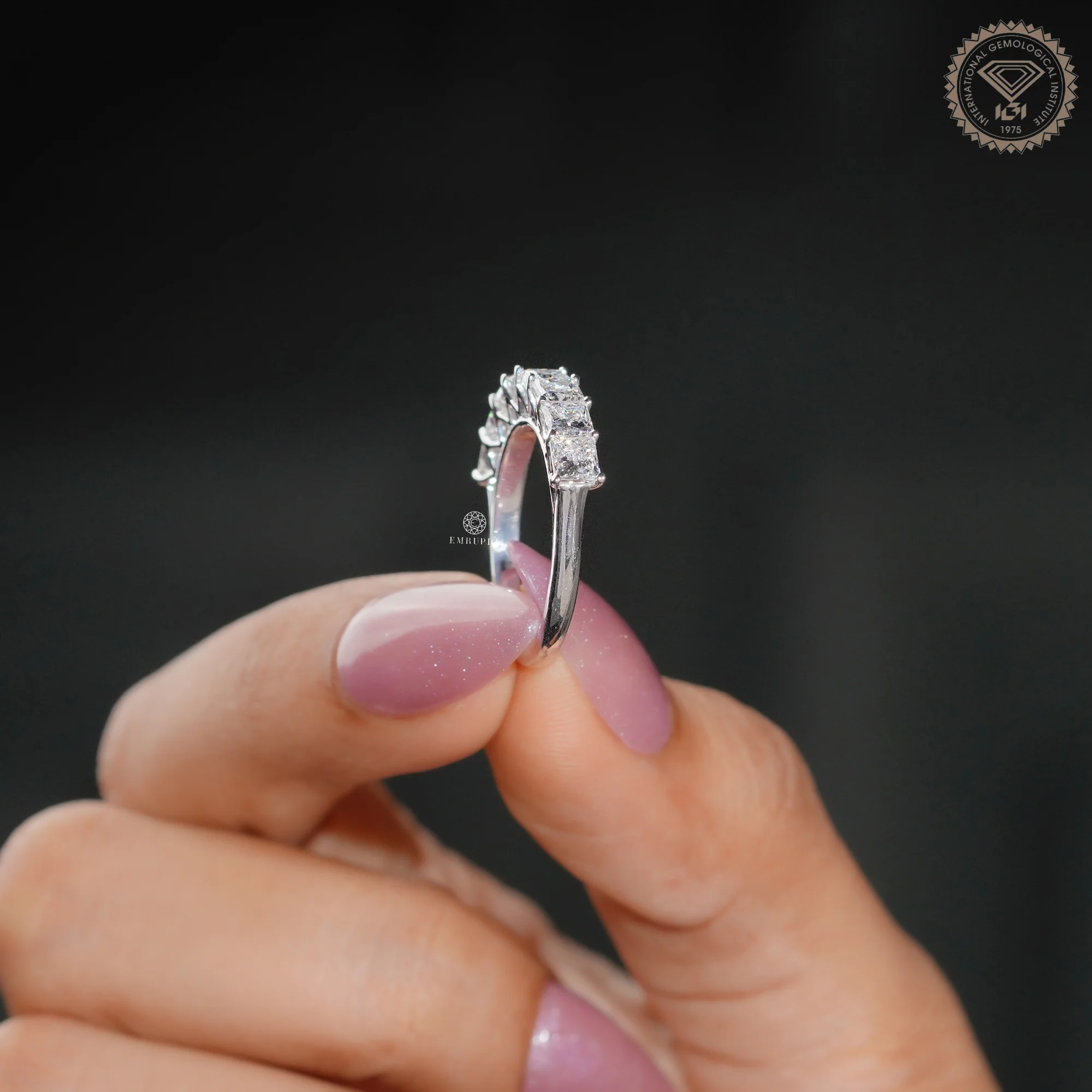 Princess Lab Grown Half Eternity Band, 14K White Gold Ring, Stackable Diamond Band — view 5