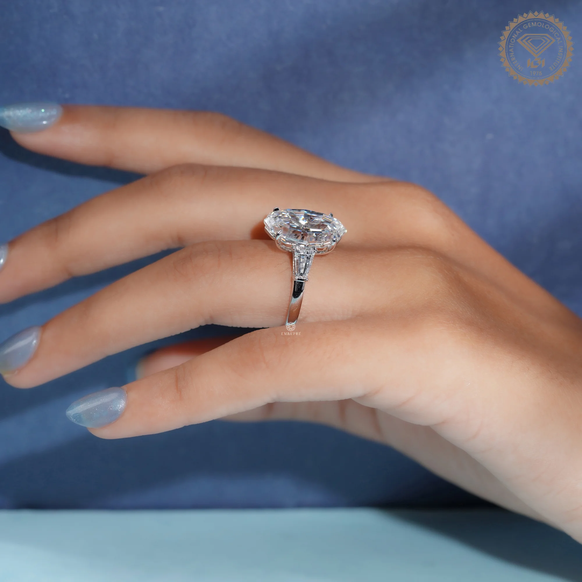 7 CT Oval Step Cut Lab Grown Diamond Engagement Ring, IGI Certified — view 6