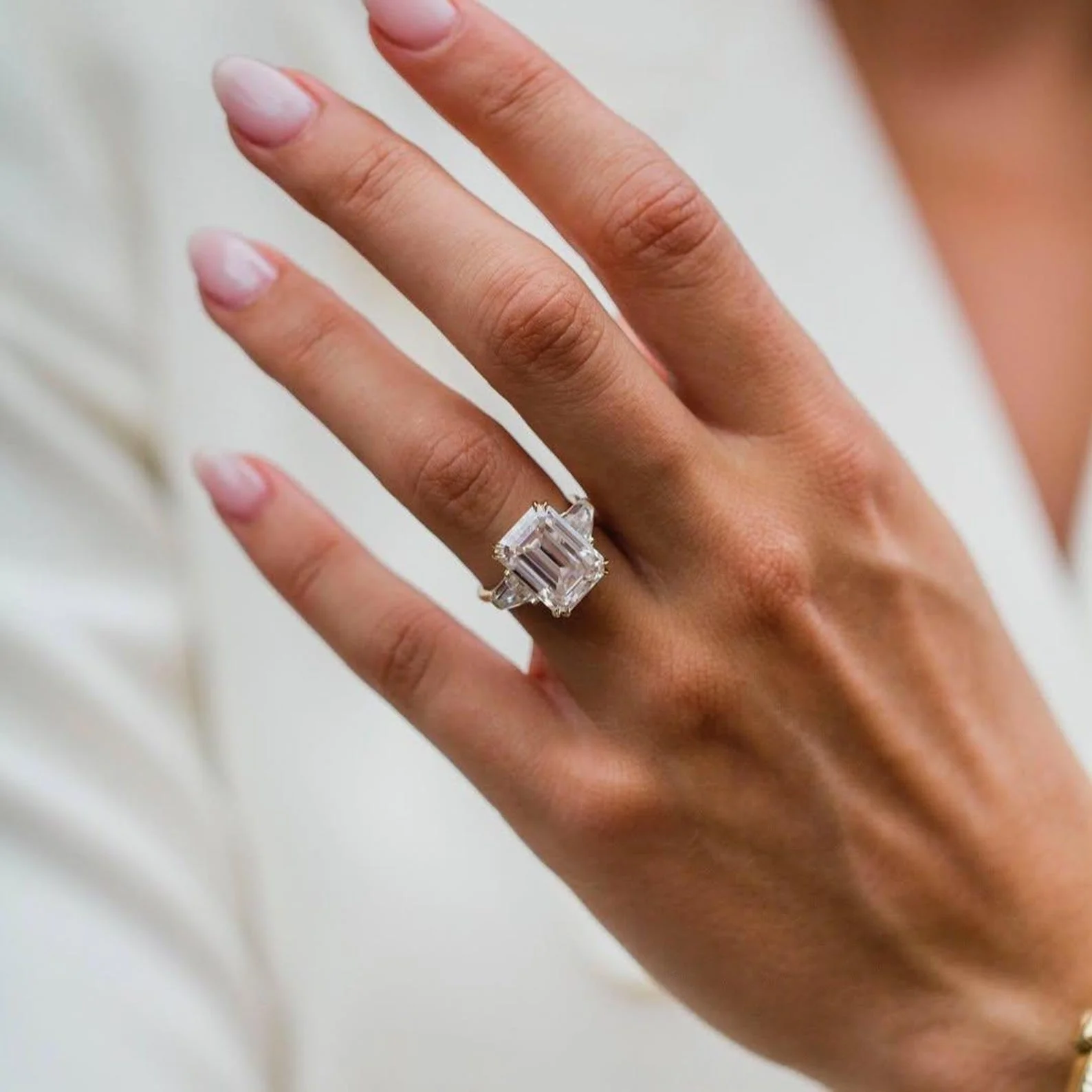 5 Carat Emerald Cut Lab Grown Diamond Engagement Ring | Trapezoid Side Stones — view 2