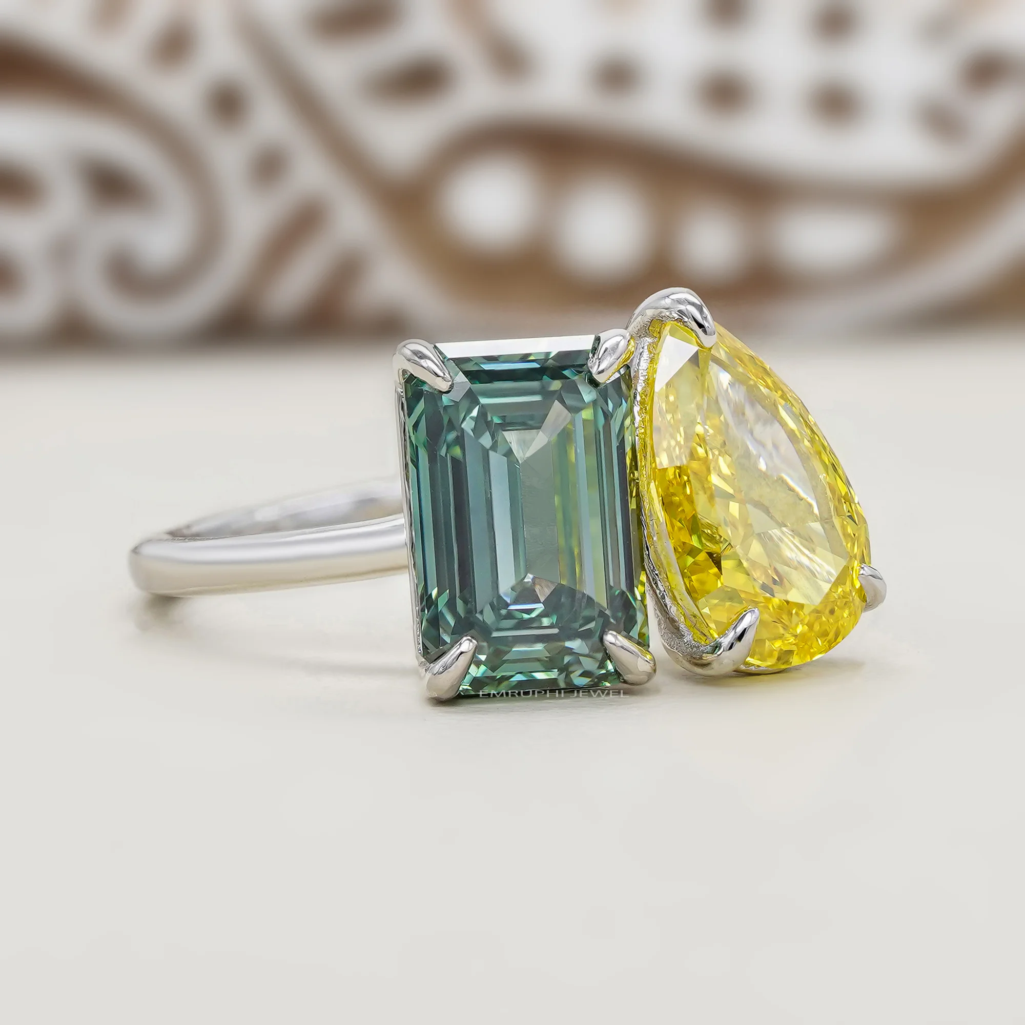 Pear & Emerald Lab Grown Diamond Toi et Moi Ring, Lab Grown Diamond Toi Et Moi Ring — view 3