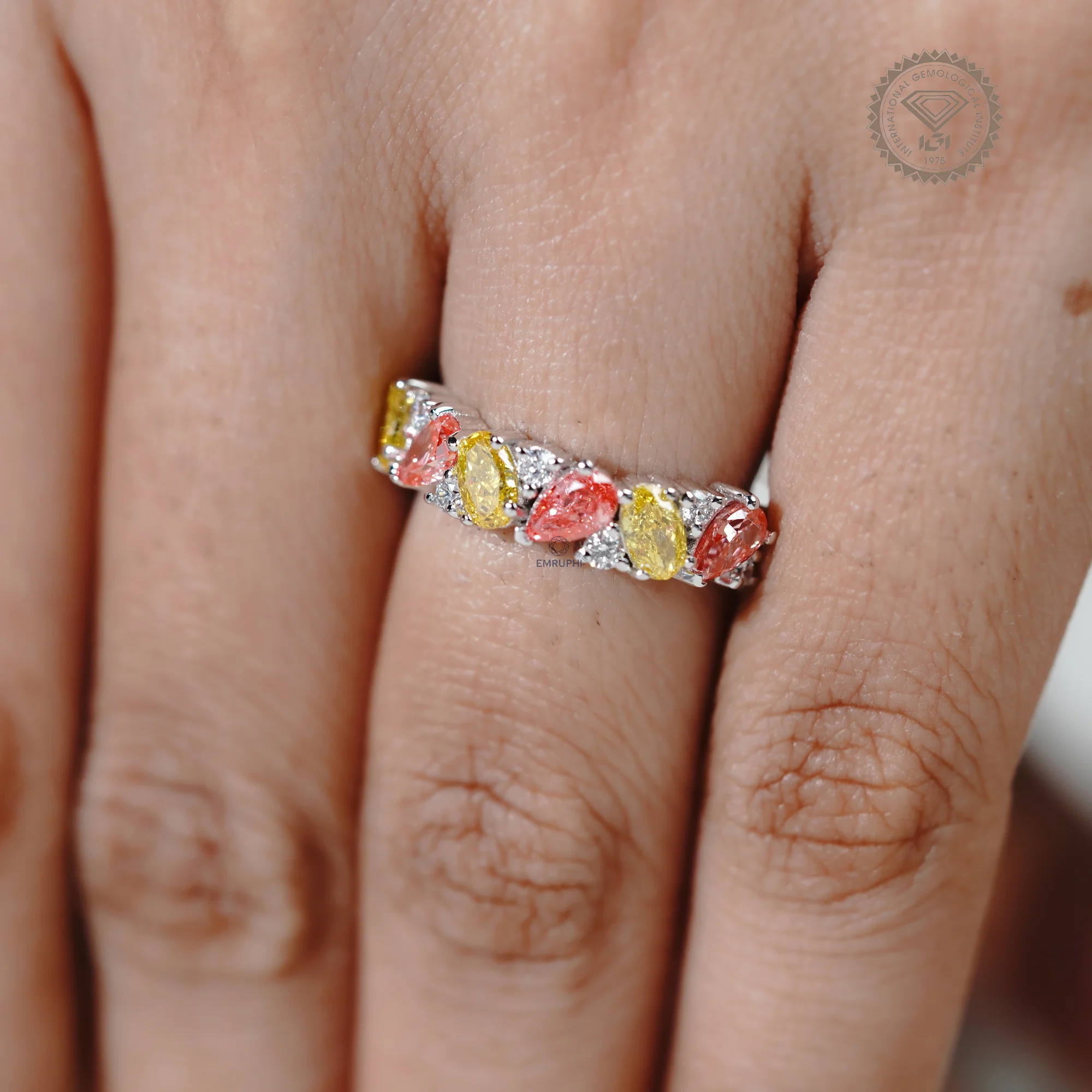 Pear & Oval Diamond Half Eternity Wedding Band, 14K Solid Gold CVD Diamond Bridal Band — view 13