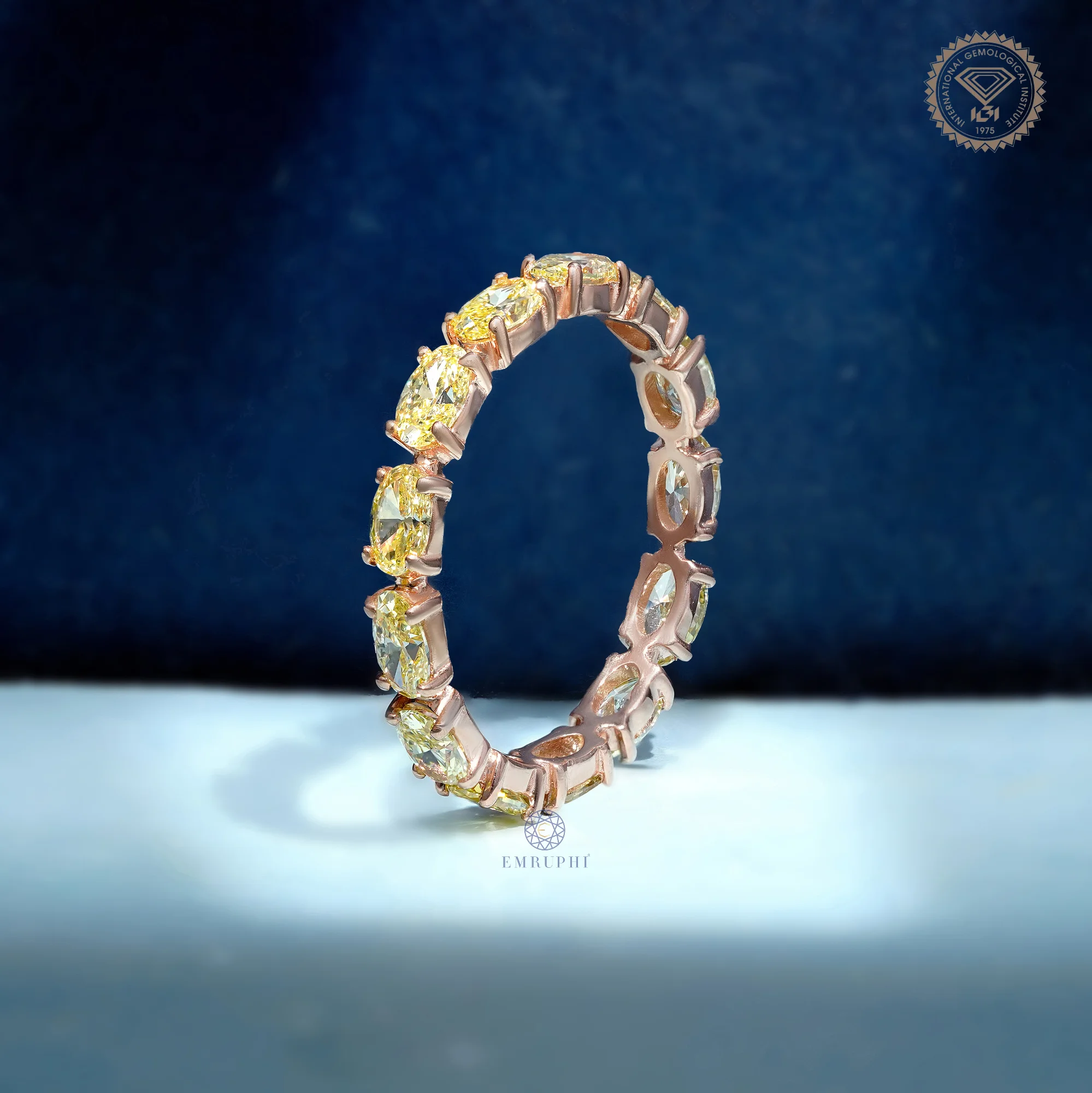 Oval Vivid Yellow Eternity Band, Yellow Diamond Wedding Band, Oval Eternity Ring — view 2
