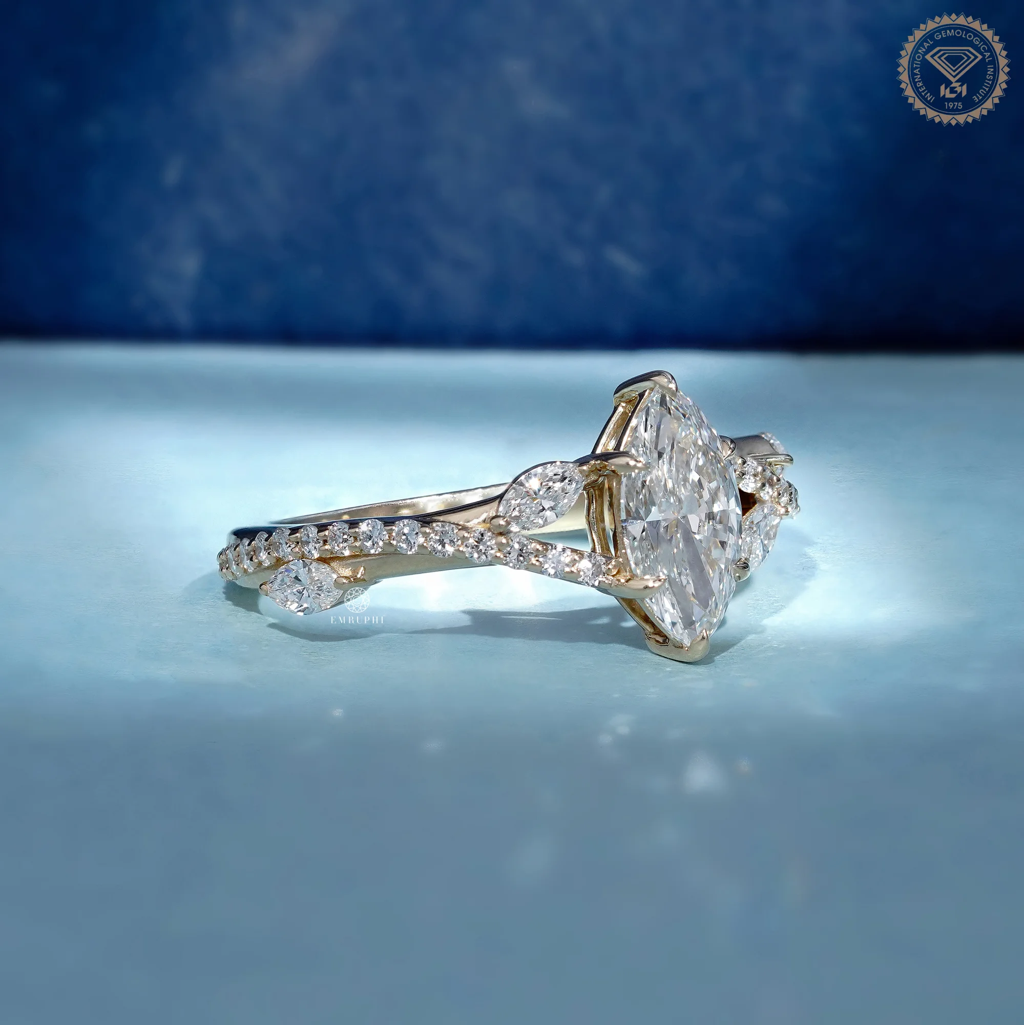 1.00 CT Marquise Lab Grown Diamond Engagement Ring, Twisted Diamond Band — view 3