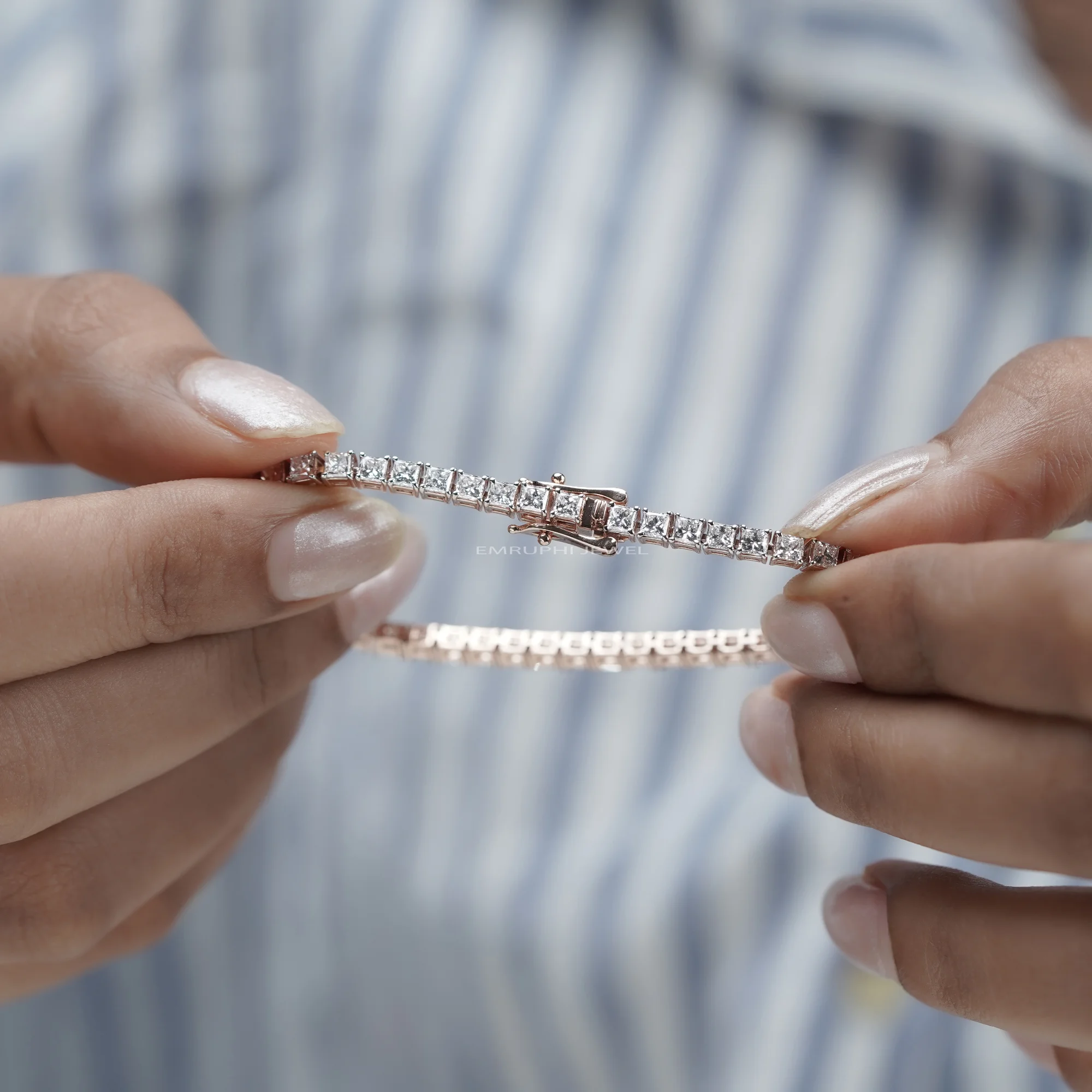 Princess Cut Lab Grown Diamond Tennis Bracelet, Gold Solitaire Bracelet — view 12