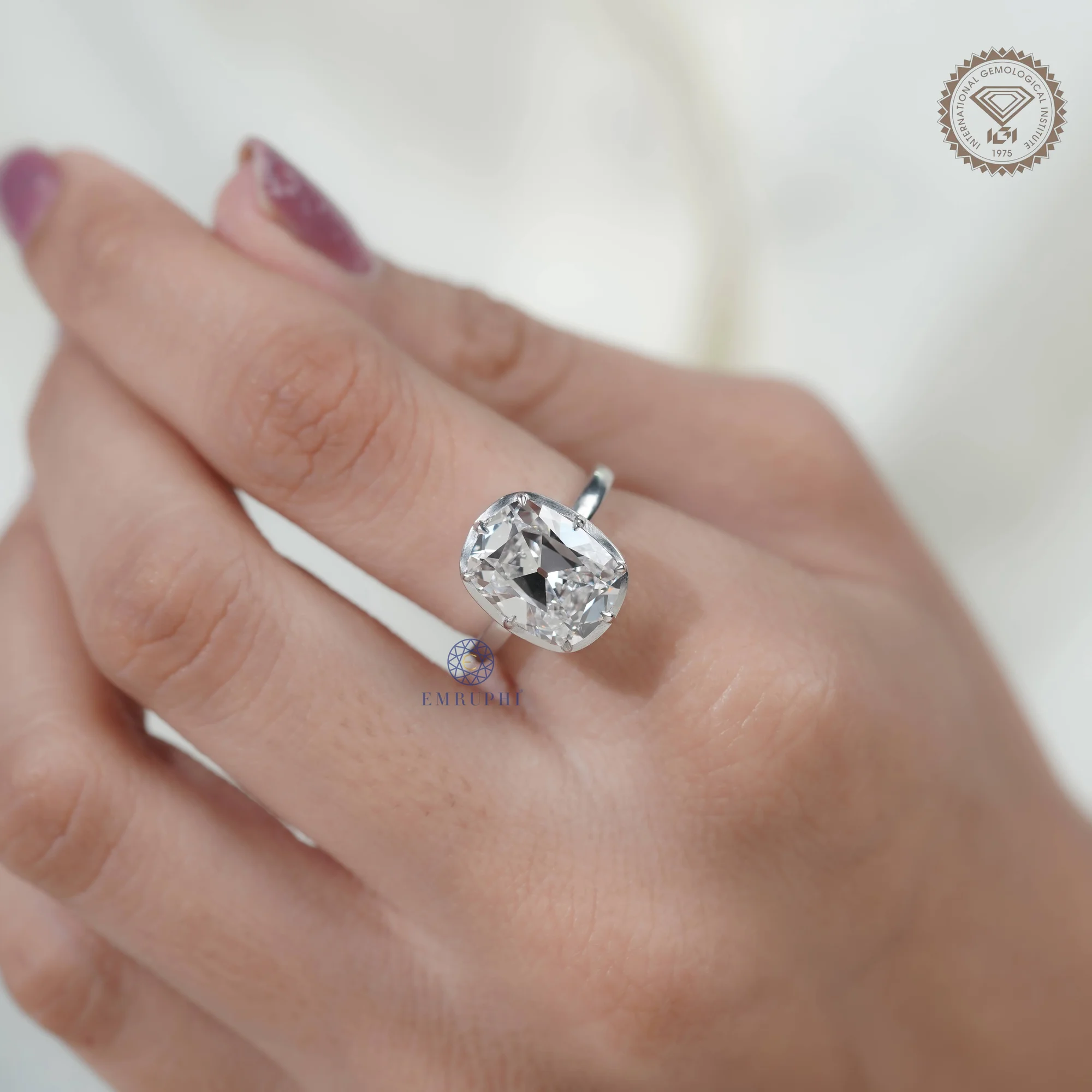5.00 CT Old Mine Cushion Diamond Engagement Ring, Lab Grown Diamond Wedding Ring, IGI Certified Diamond Ring — view 6