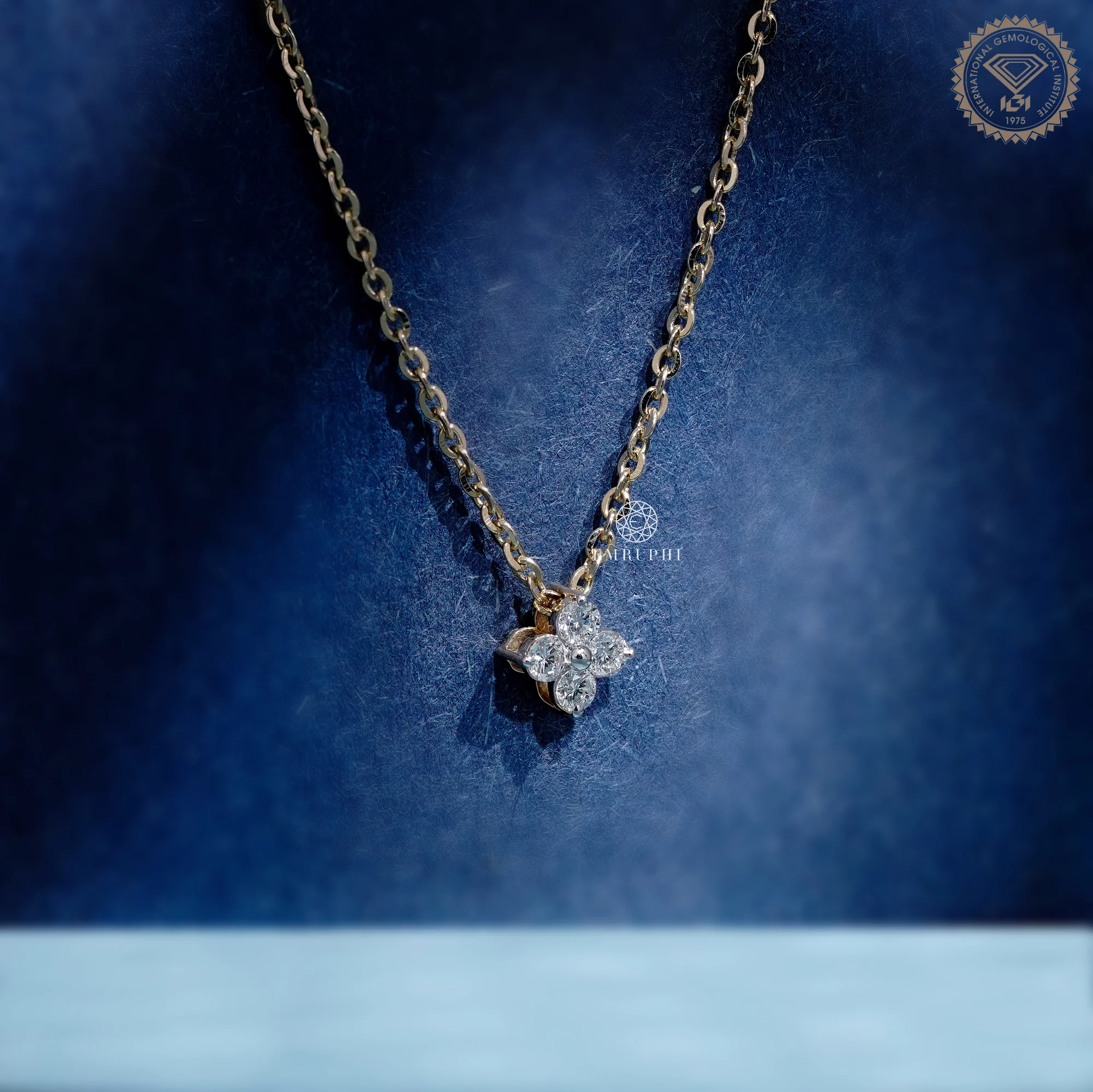 0.40 CT Round Cut Floral Diamond Pendant for Women, Adjustable Floral Necklace — view 2