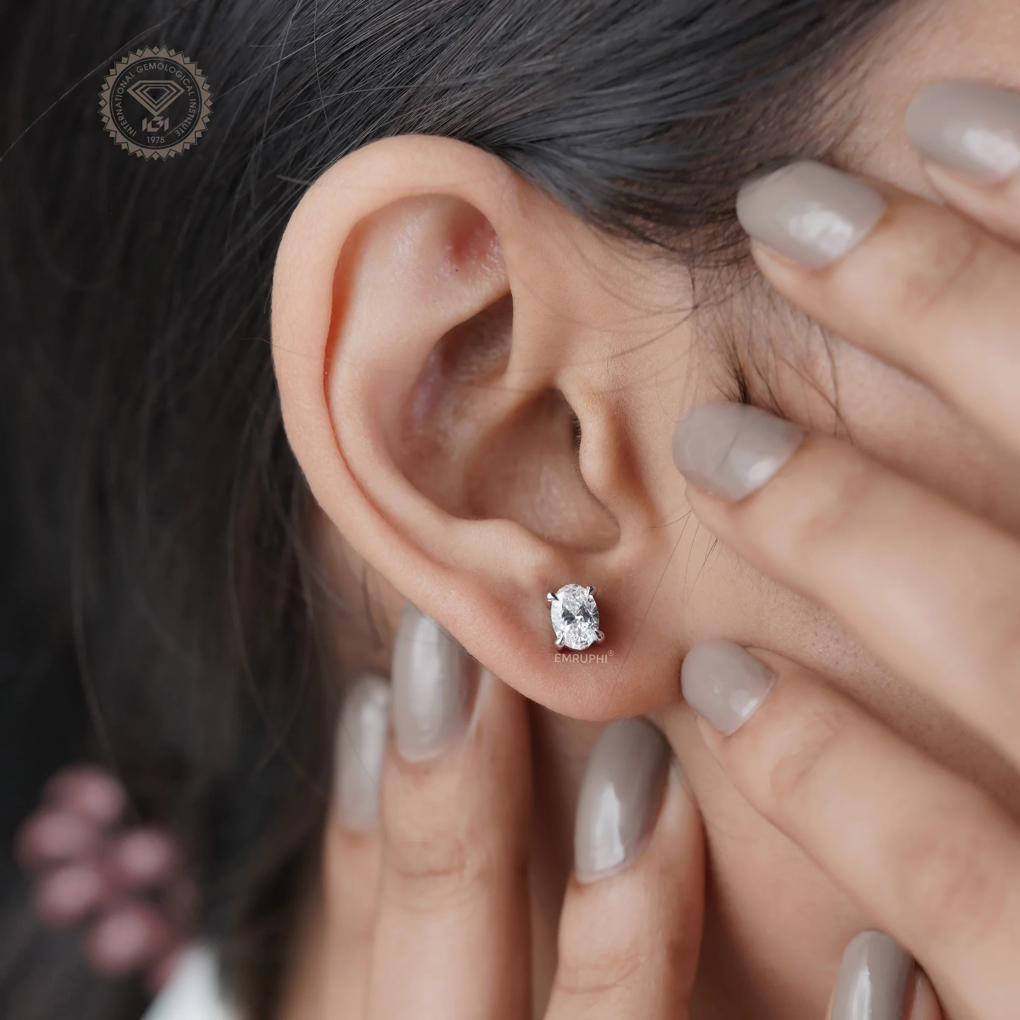 1 Carat Oval Lab Grown Diamond Stud Earrings: 14K Gold — view 5