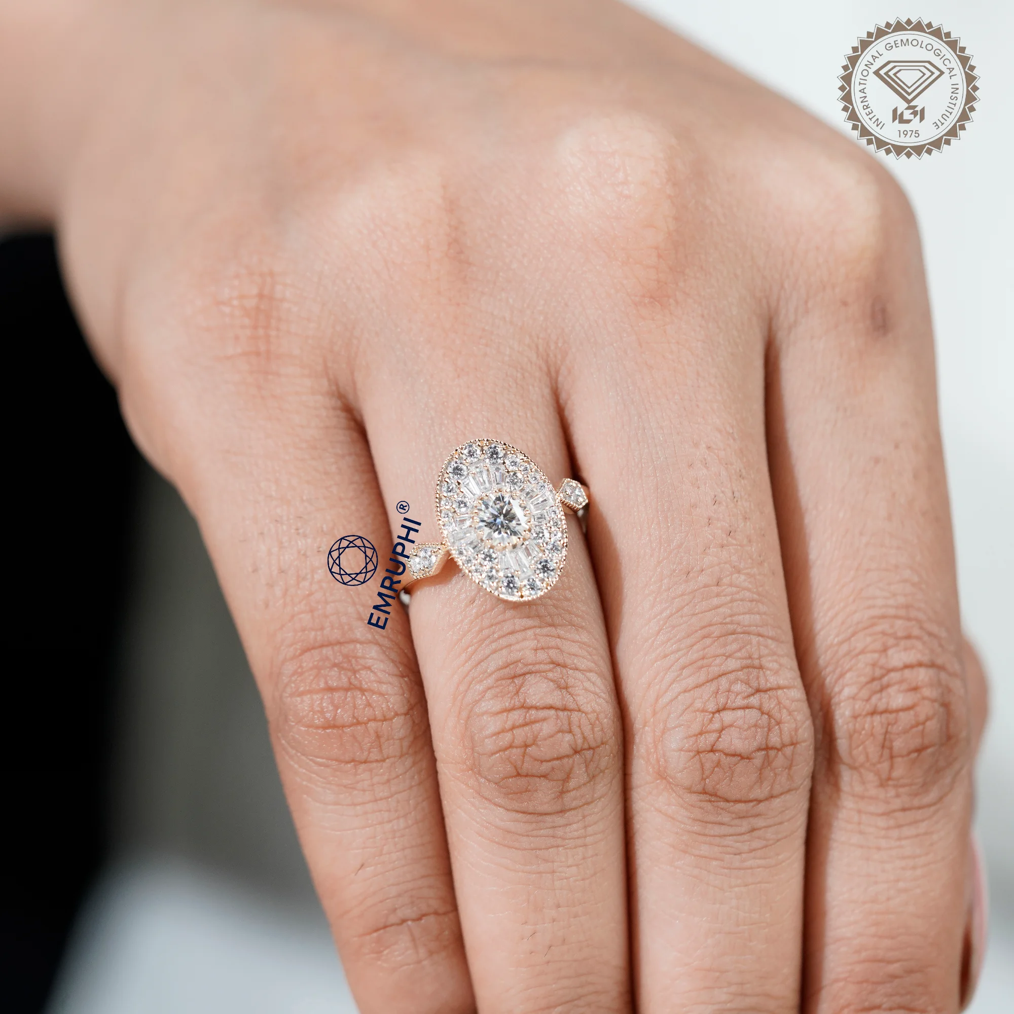 Oval Mosaic Moissanite Ring | Art Deco Brilliant Cut Engagement Ring — view 14