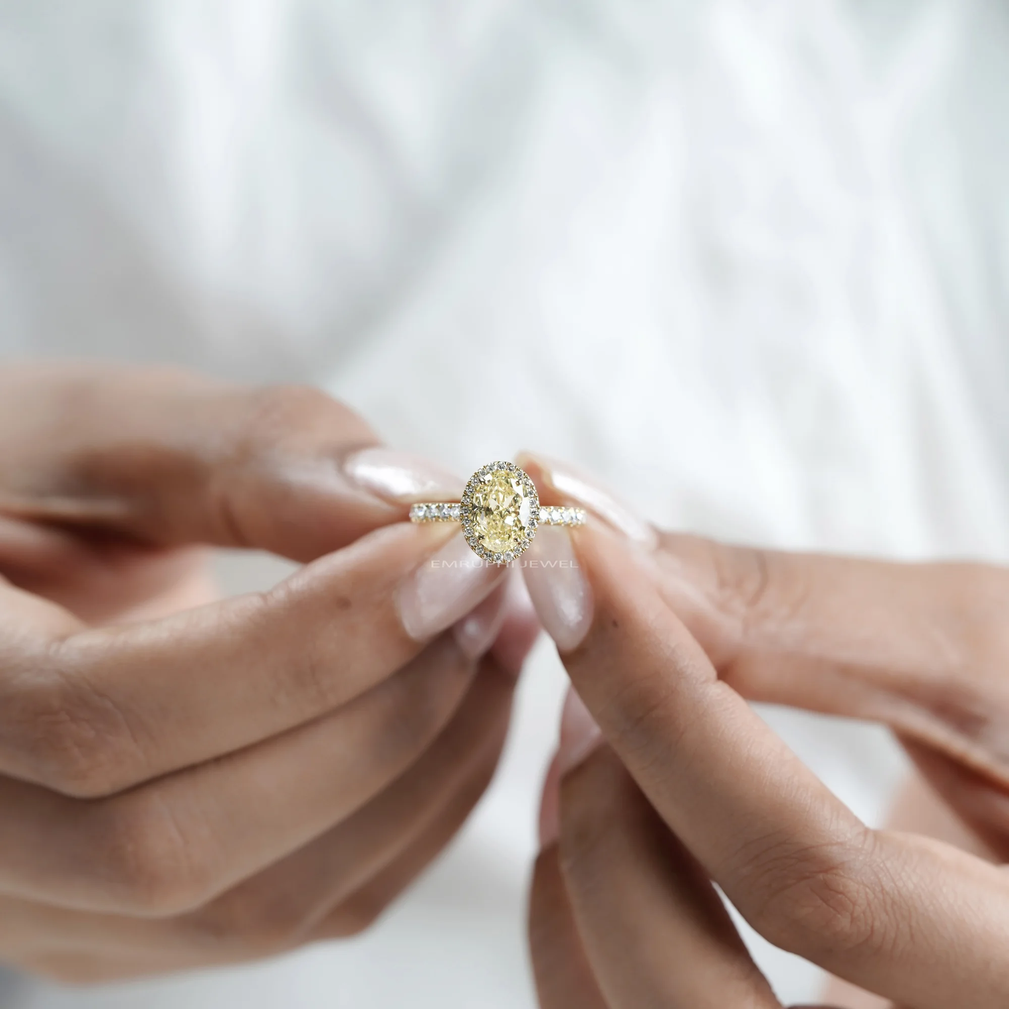 1.50 CT Lab-Grown Yellow Diamond Ring, 14K Gold Vintage Halo Engagement Ring — view 5