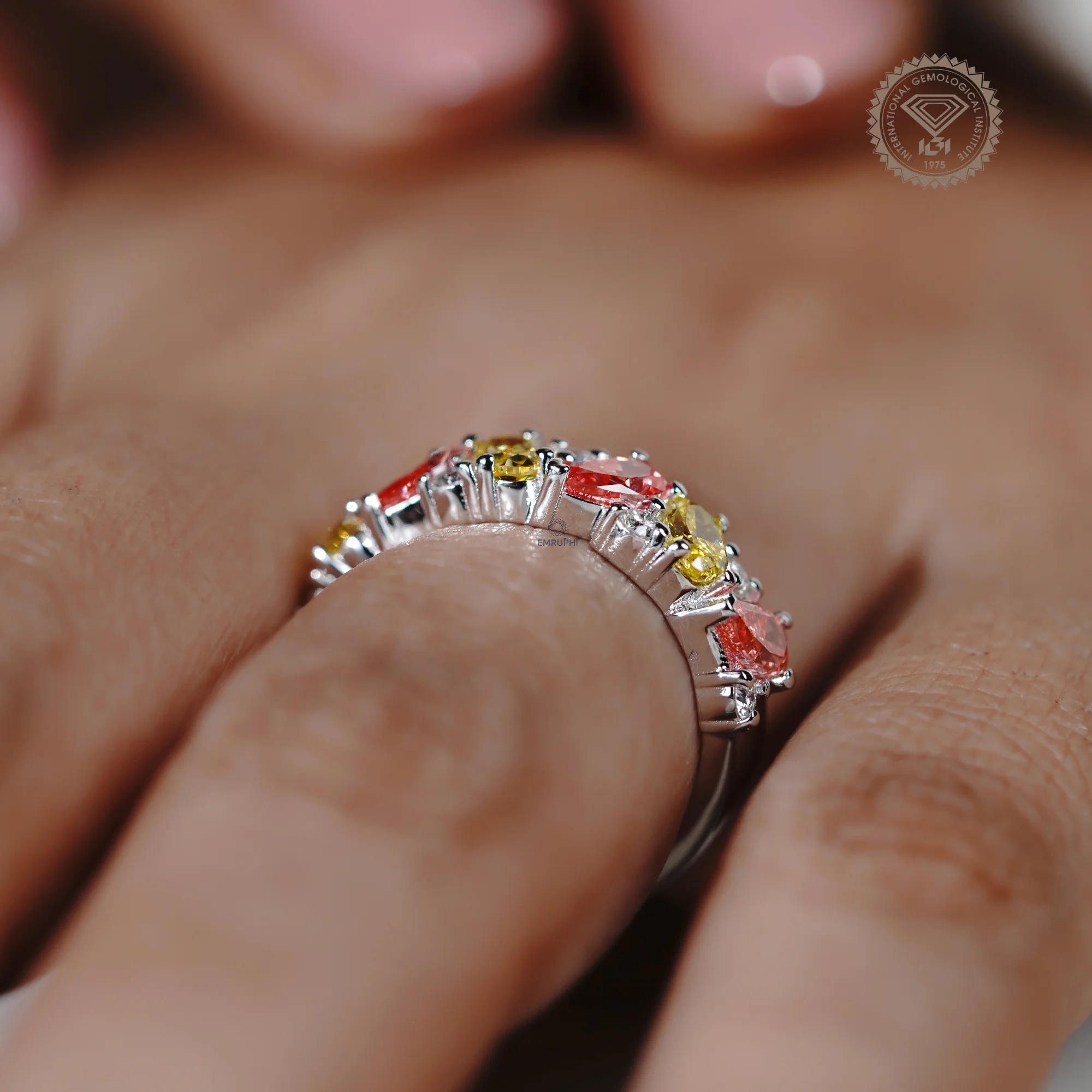 Pear & Oval Diamond Half Eternity Wedding Band, 14K Solid Gold CVD Diamond Bridal Band — view 12