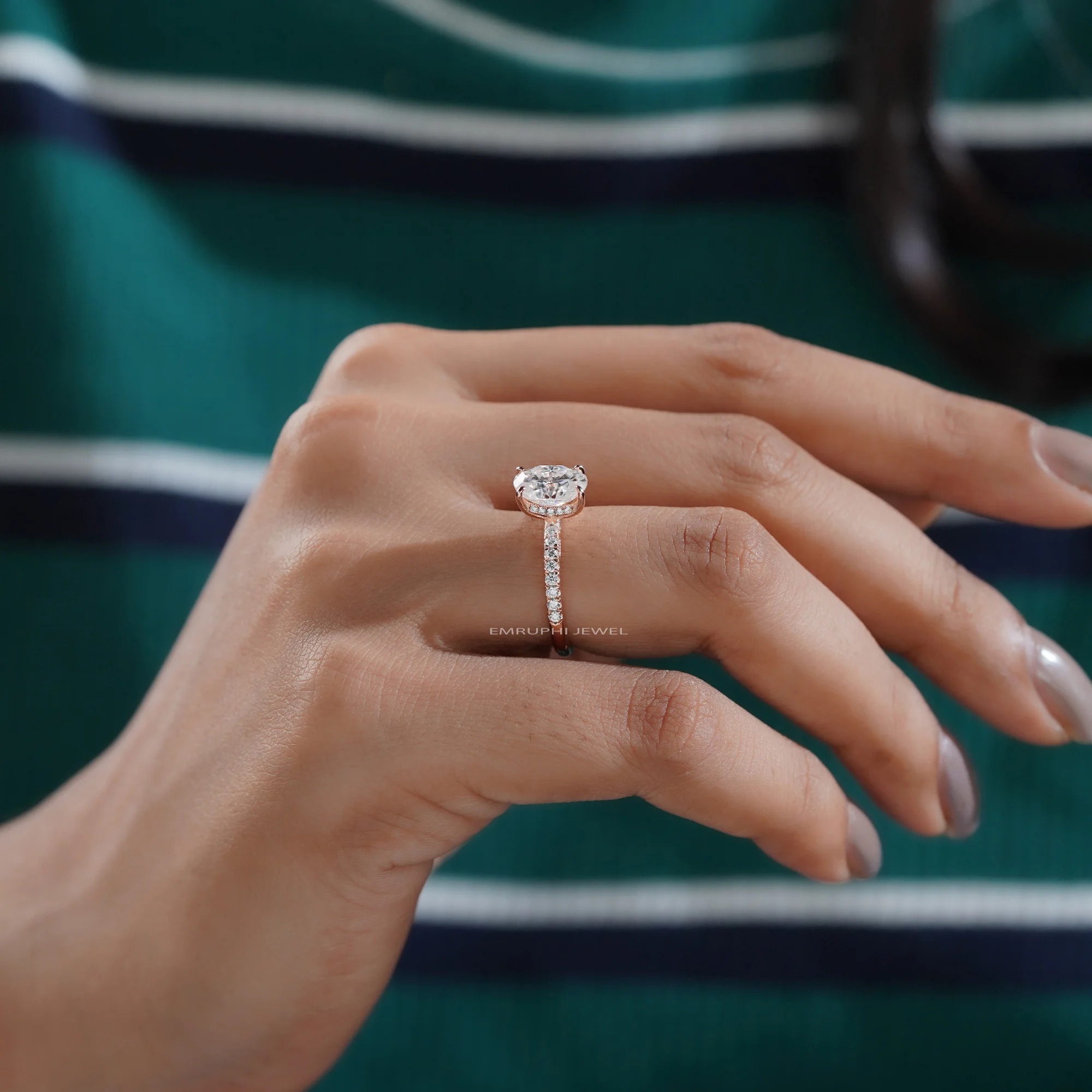 14K Solid Gold Engagement Ring With Pave, 1.5 CT Oval Lab Grown Diamond Ring — view 11