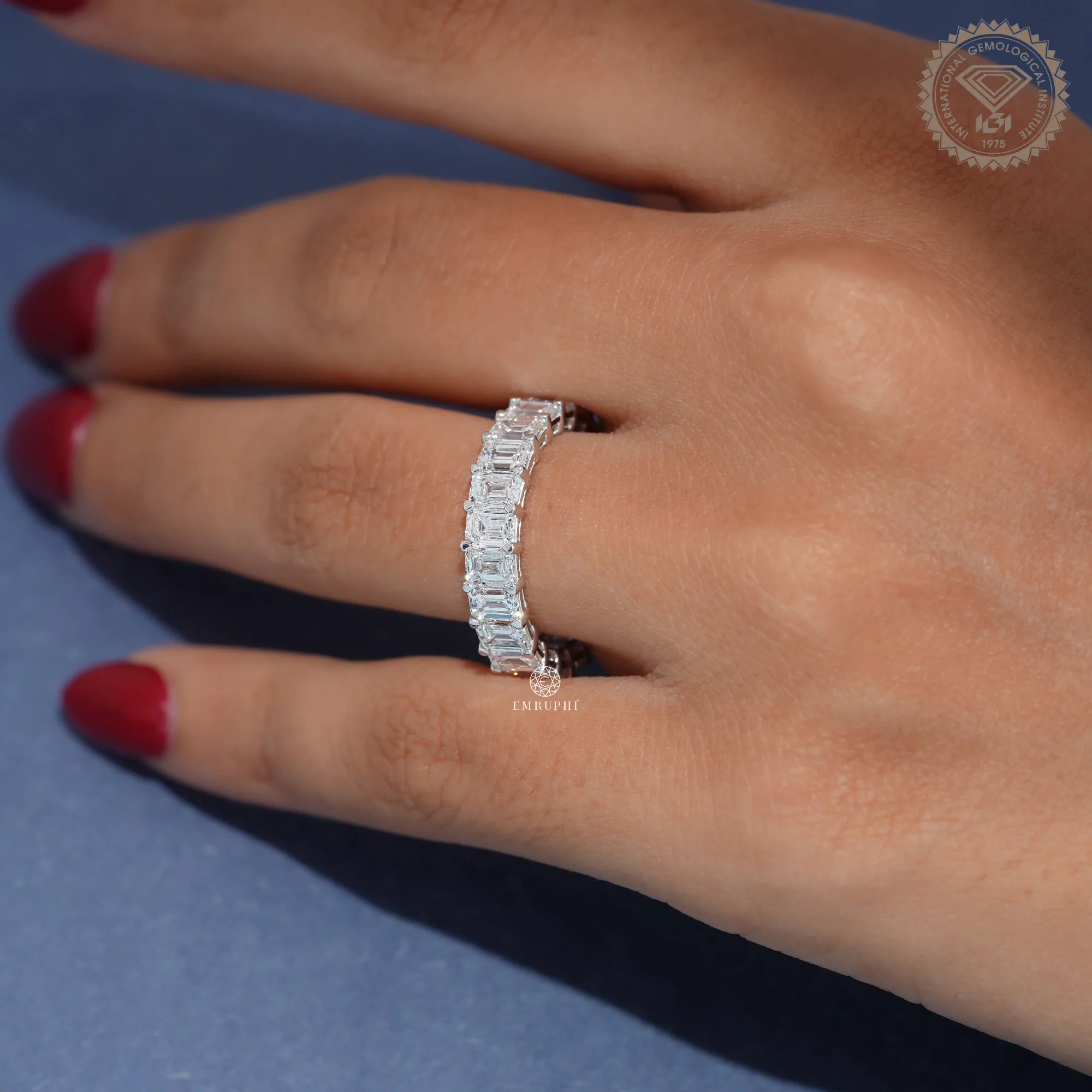 Emerald Cut Diamond Eternity Band, Full Eternity Wedding Ring, IGI Certified Diamond Ring — view 10