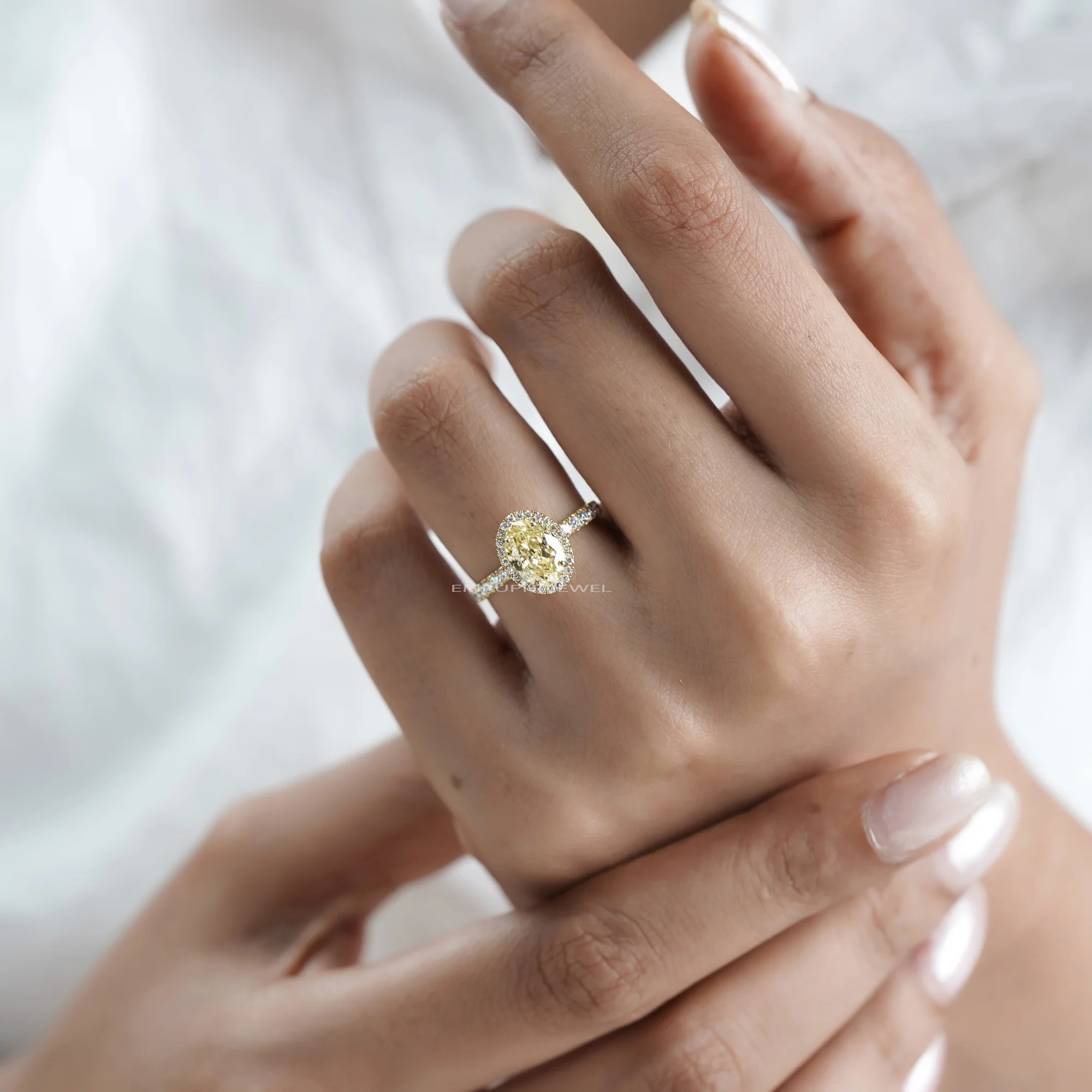 1.50 CT Lab-Grown Yellow Diamond Ring, 14K Gold Vintage Halo Engagement Ring — view 8