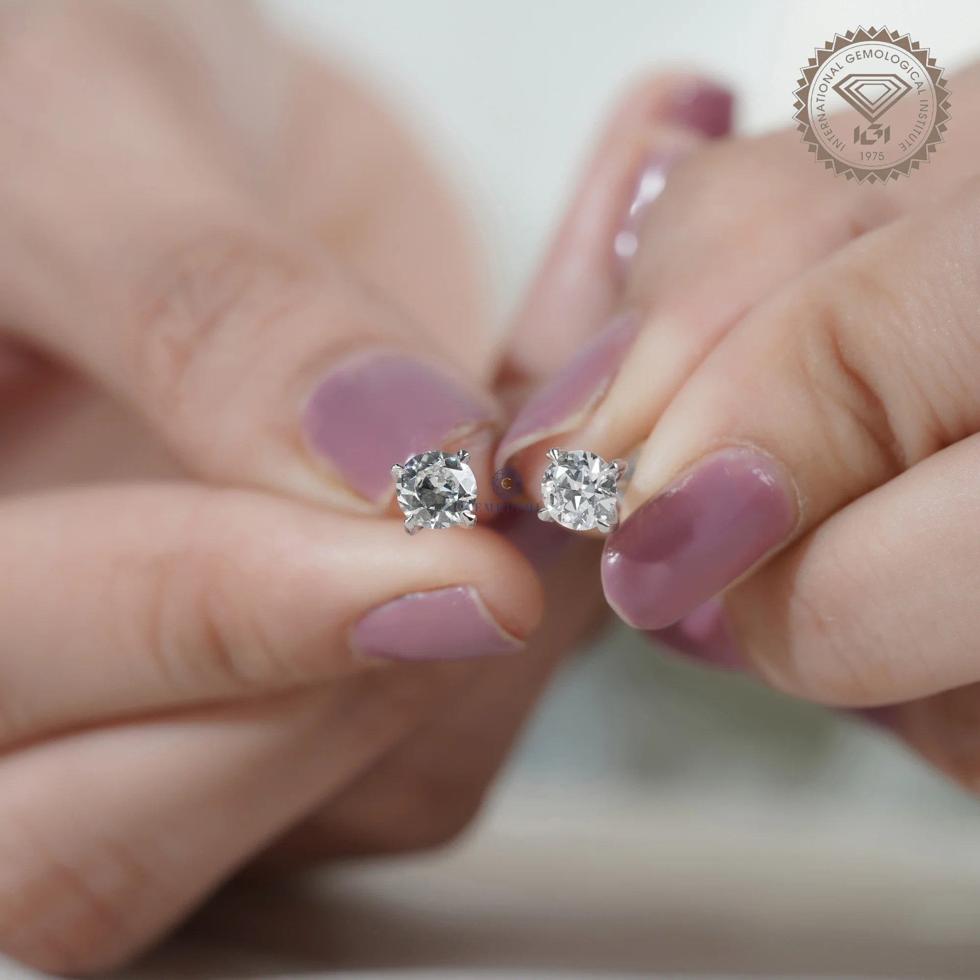 1.00 TCW Old European Stud Earrings, 14K White Gold Solitaire Stud Earrings, Tiny Diamond Push Back Earrings, Gift For Her — view 8