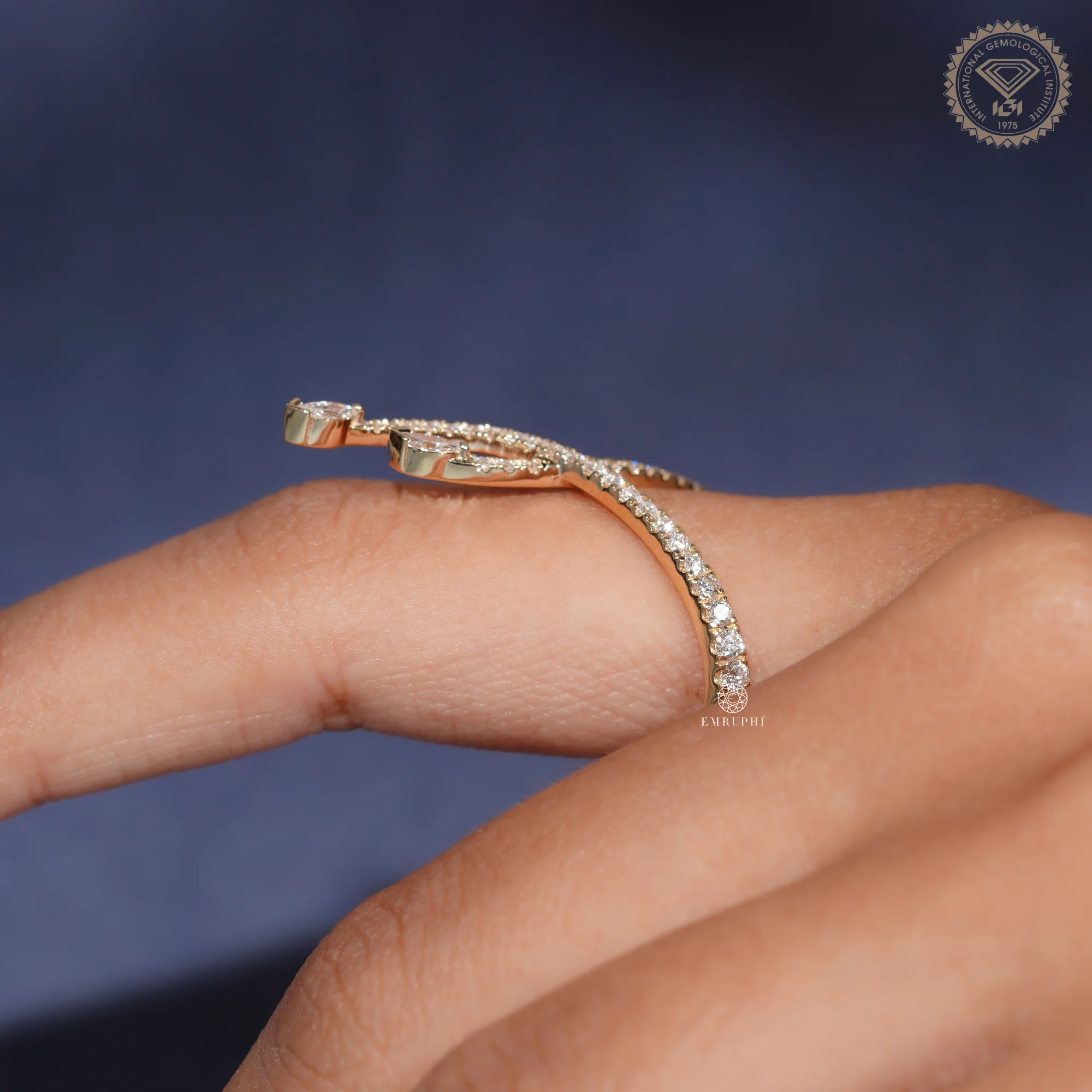 Criss Cross Diamond Ring, Marquise Pave Open Ring, Wrap Around Gold Diamond Ring — view 13