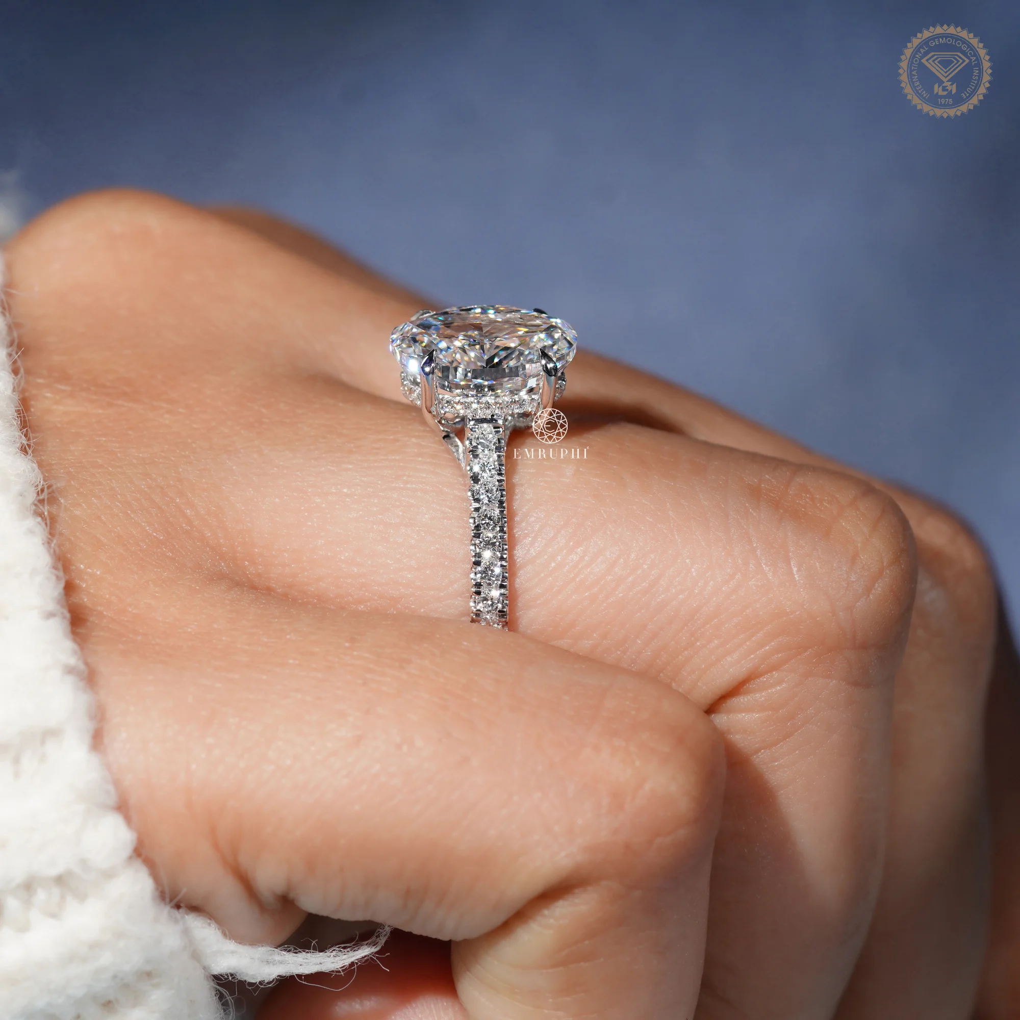 2 CT Oval Lab Grown Diamond Engagement Ring, Classic Solitaire Ring with Round Diamond Eternity Shank — view 8