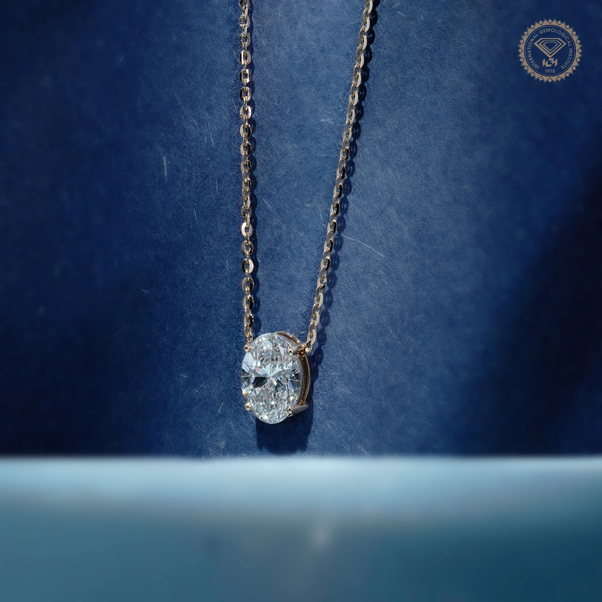 2 CT Oval Cut Solitaire Lab Grown Diamond Pendant, 14K Gold Necklace — view 2