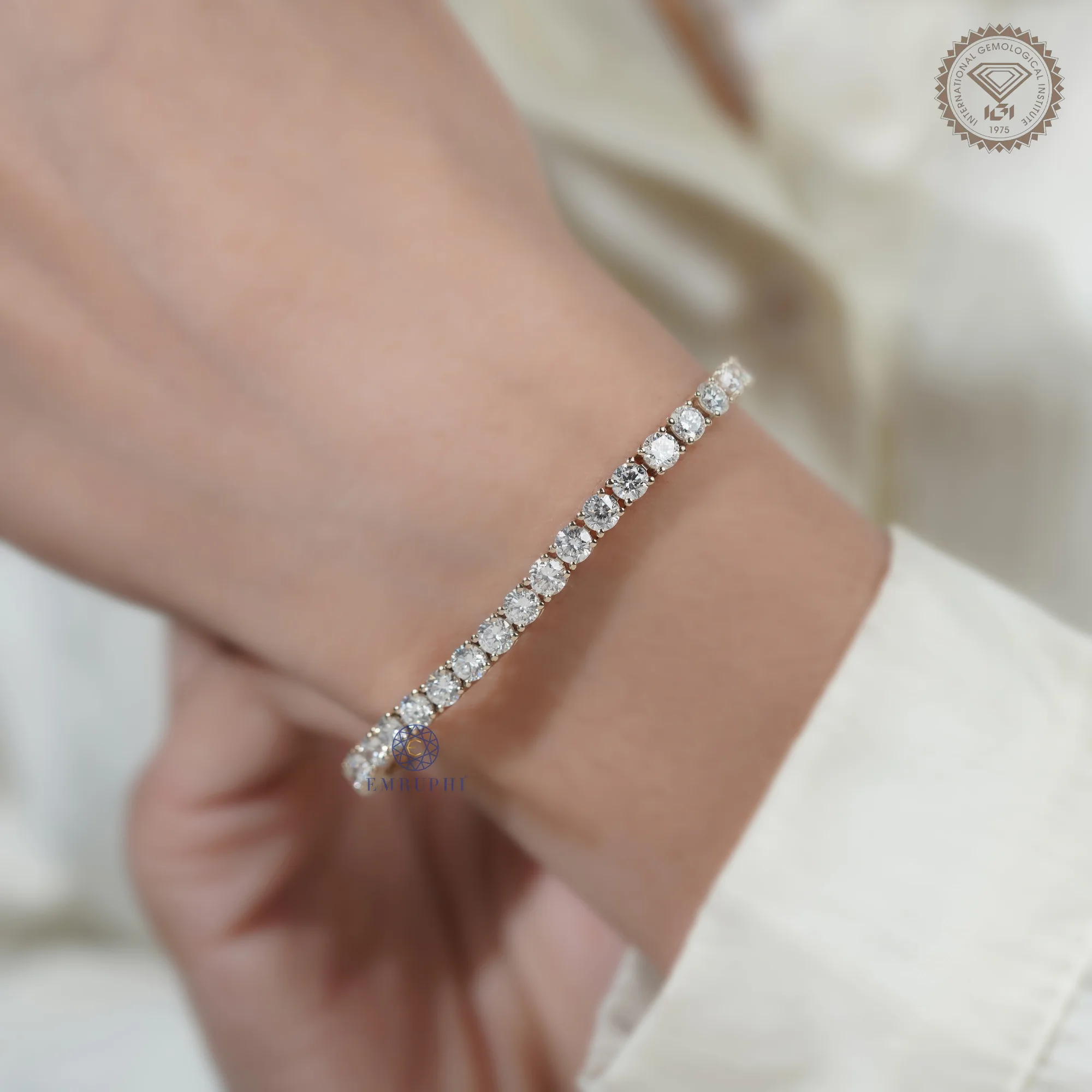 14K Solid Gold Lab Grown Diamond Tennis Bracelet, Round Brilliant DEF VS Clarity — view 12