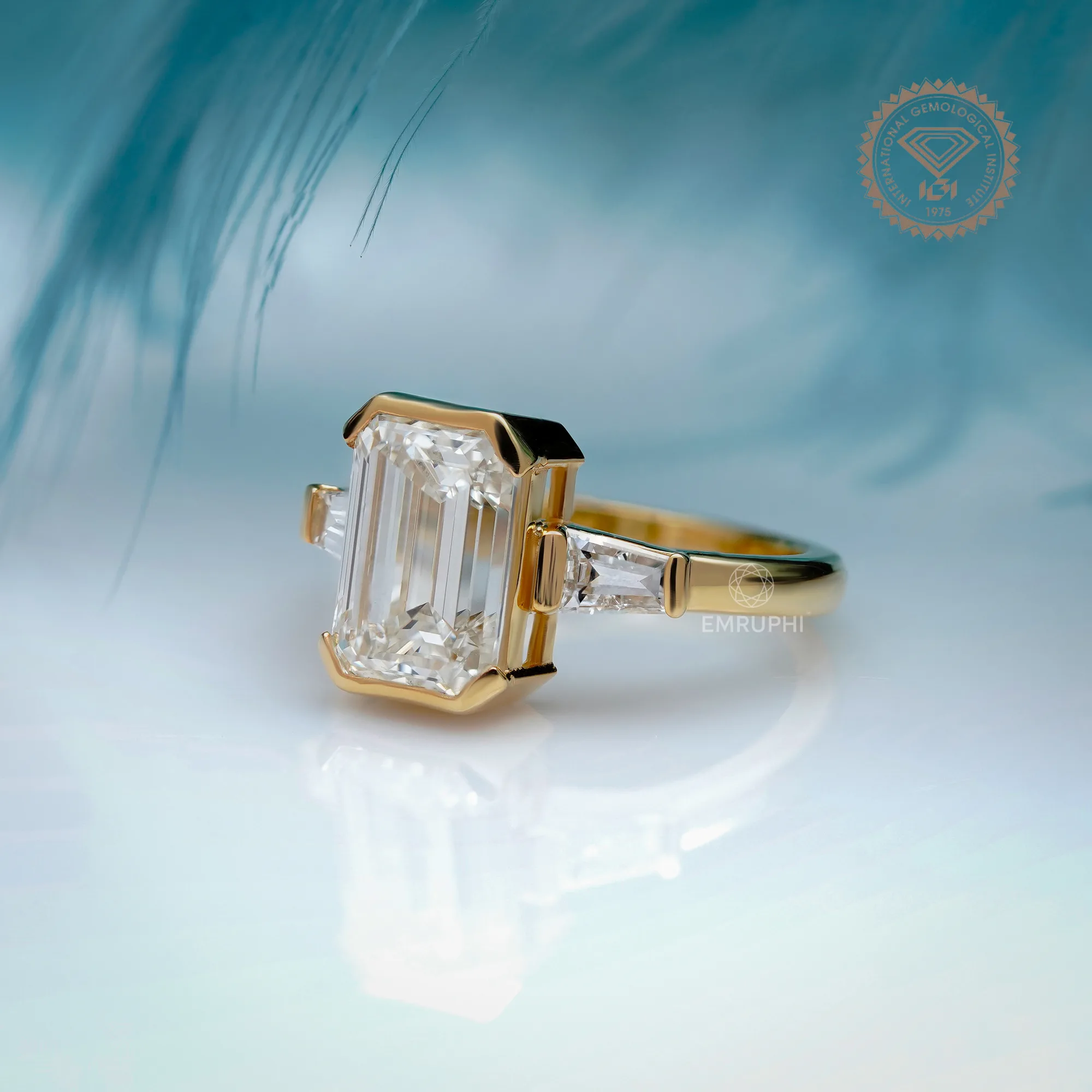 3 Carat Emerald Cut Lab Grown Diamond Ring, Tapered Baguette Ring — view 2