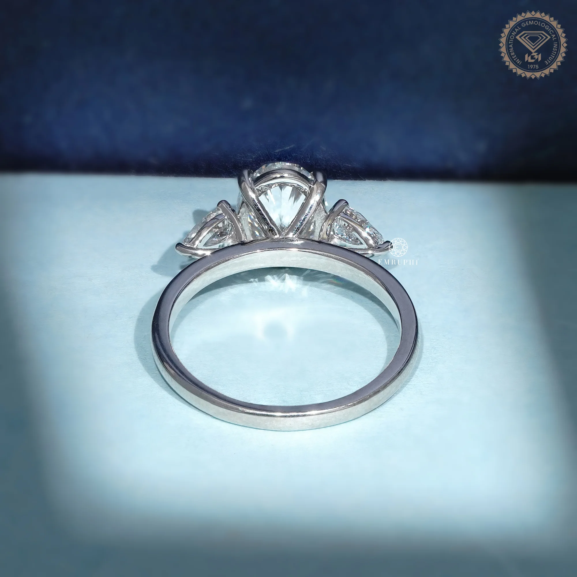 1.60 CT Oval Cut Lab Grown Engagement Ring With Pear Side Stone, Oval Three Stone Diamond Ring — view 4