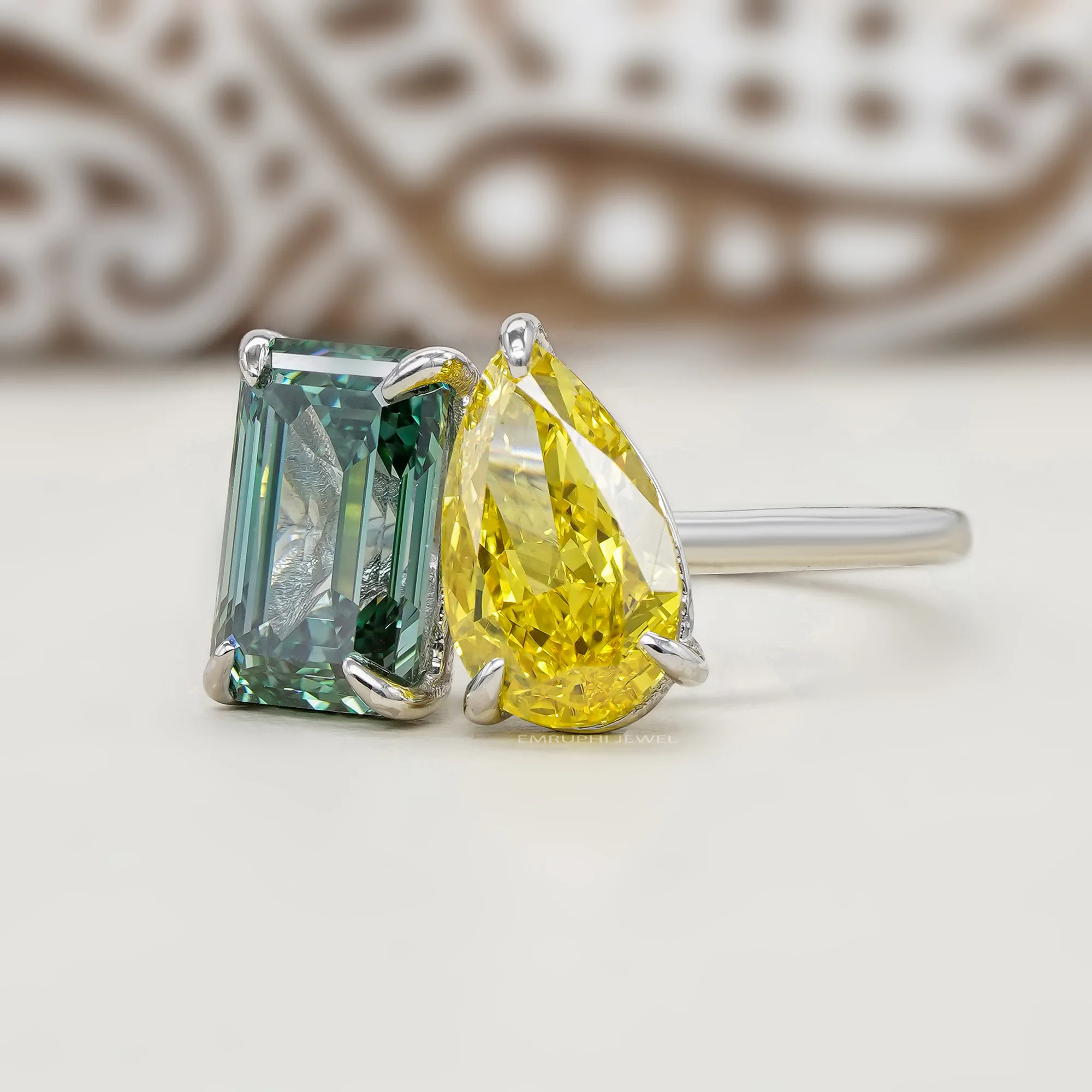 Pear & Emerald Lab Grown Diamond Toi et Moi Ring, Lab Grown Diamond Toi Et Moi Ring — view 2