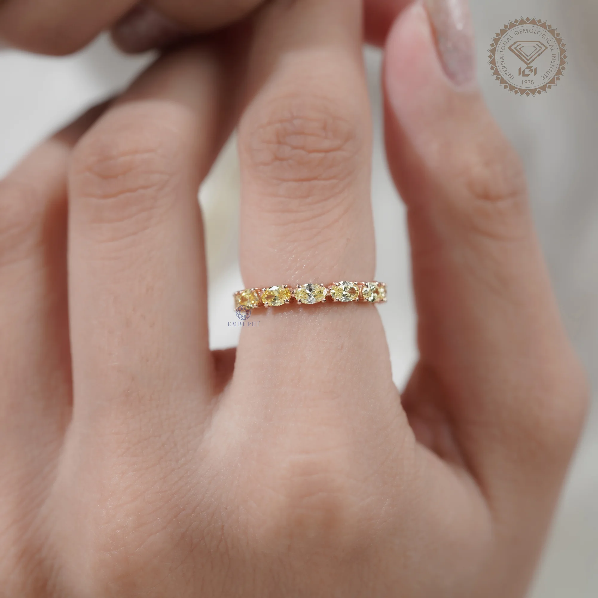 Oval Vivid Yellow Eternity Band, Yellow Diamond Wedding Band, Oval Eternity Ring — view 10